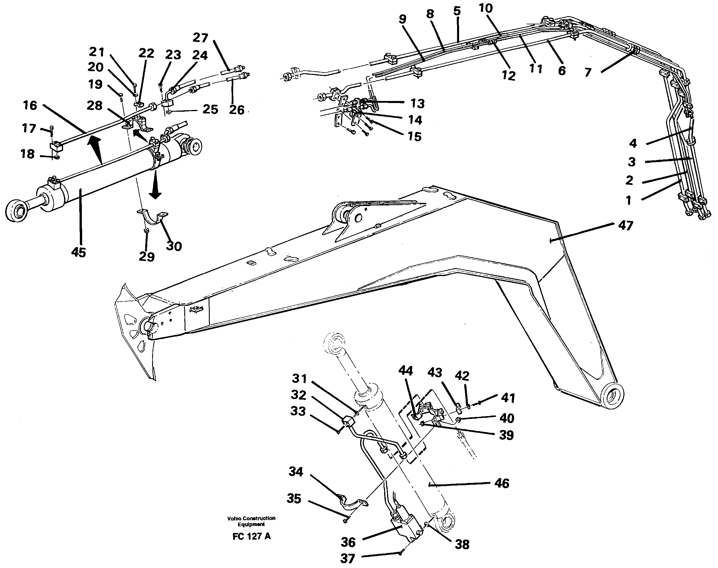Cylinder hydraulics, backhoe boom — volvo parts diagram