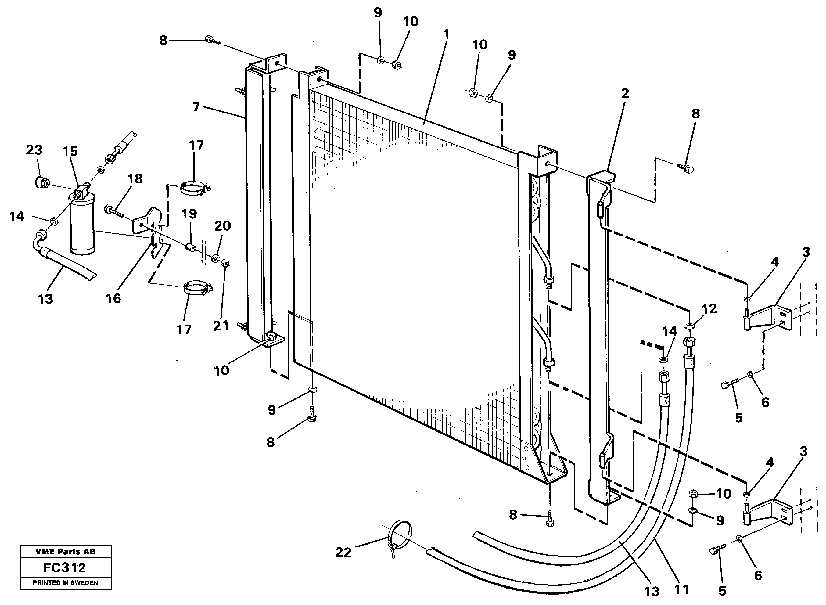 Condensor with fitting parts cooling agent R134 A  14261037 SER NO 17- — volvo parts diagram