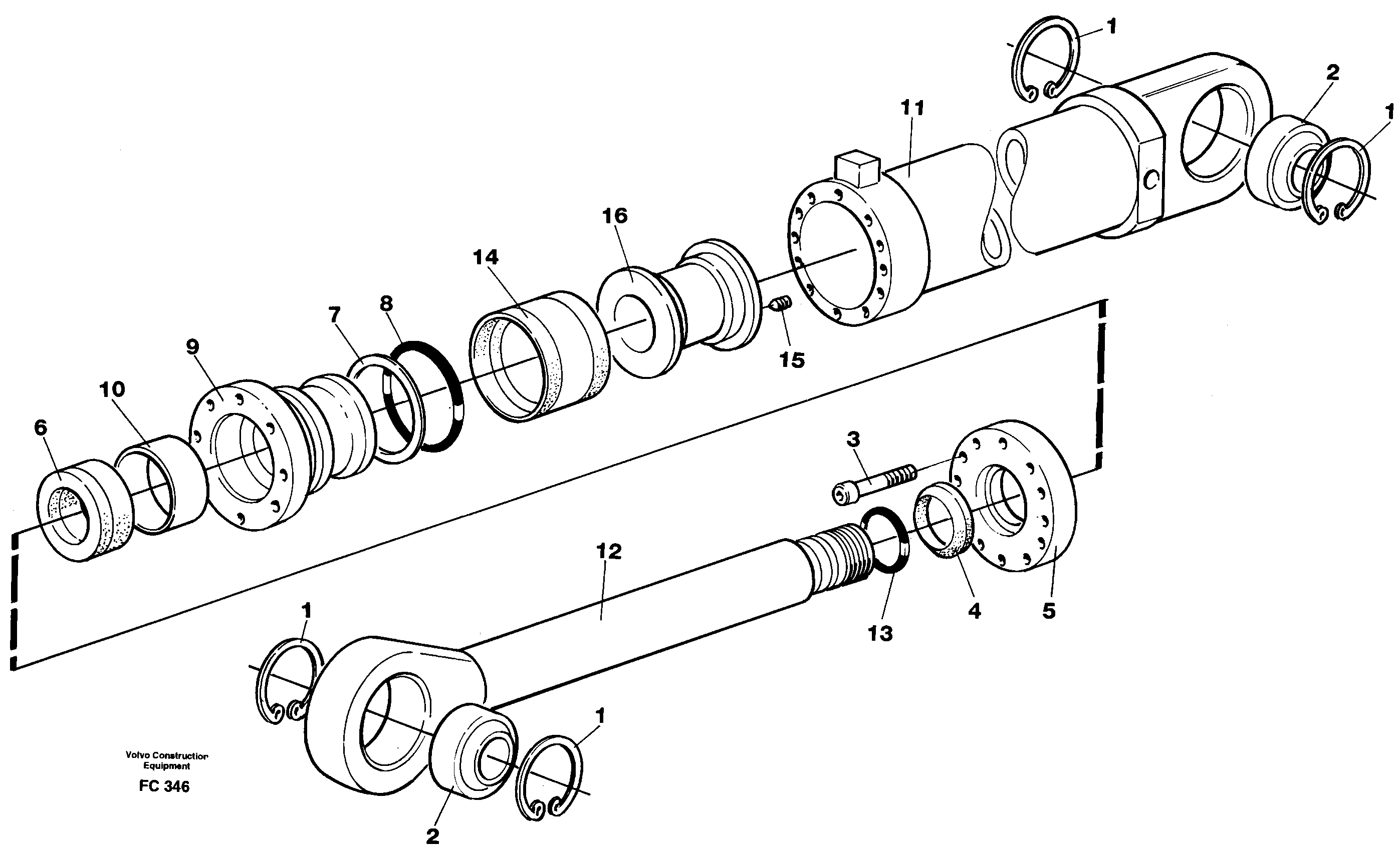 Hydraulic cylinder, dozer blade  14267985 — volvo parts diagram