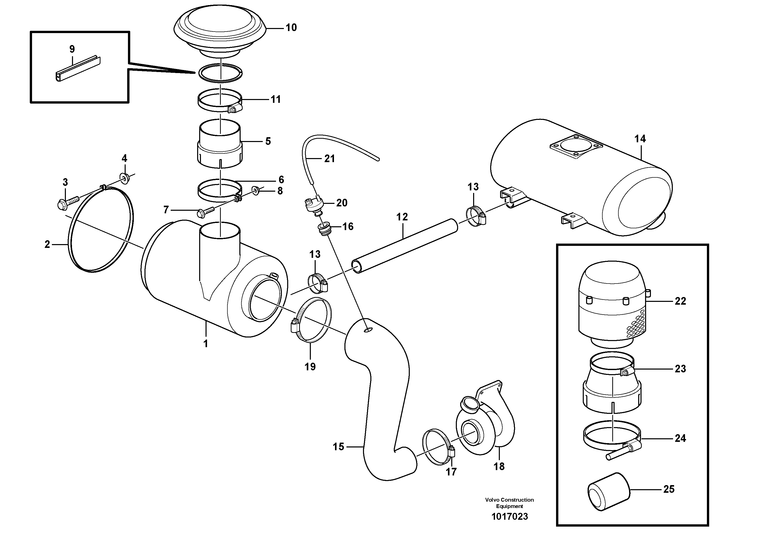 Air filter with fitting parts — volvo parts diagram