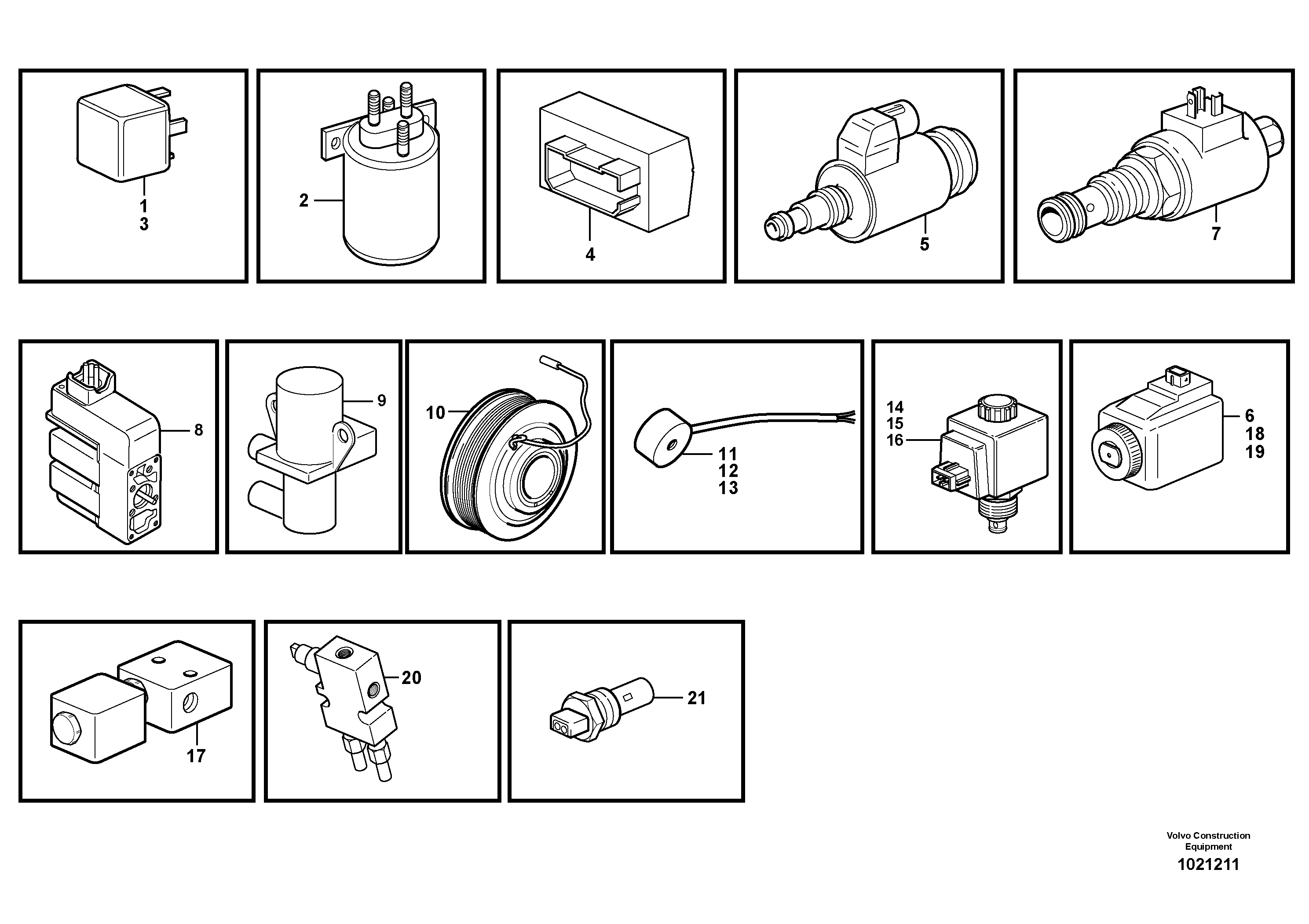 Relays, sensors and solenoid valves, reference list — volvo parts diagram