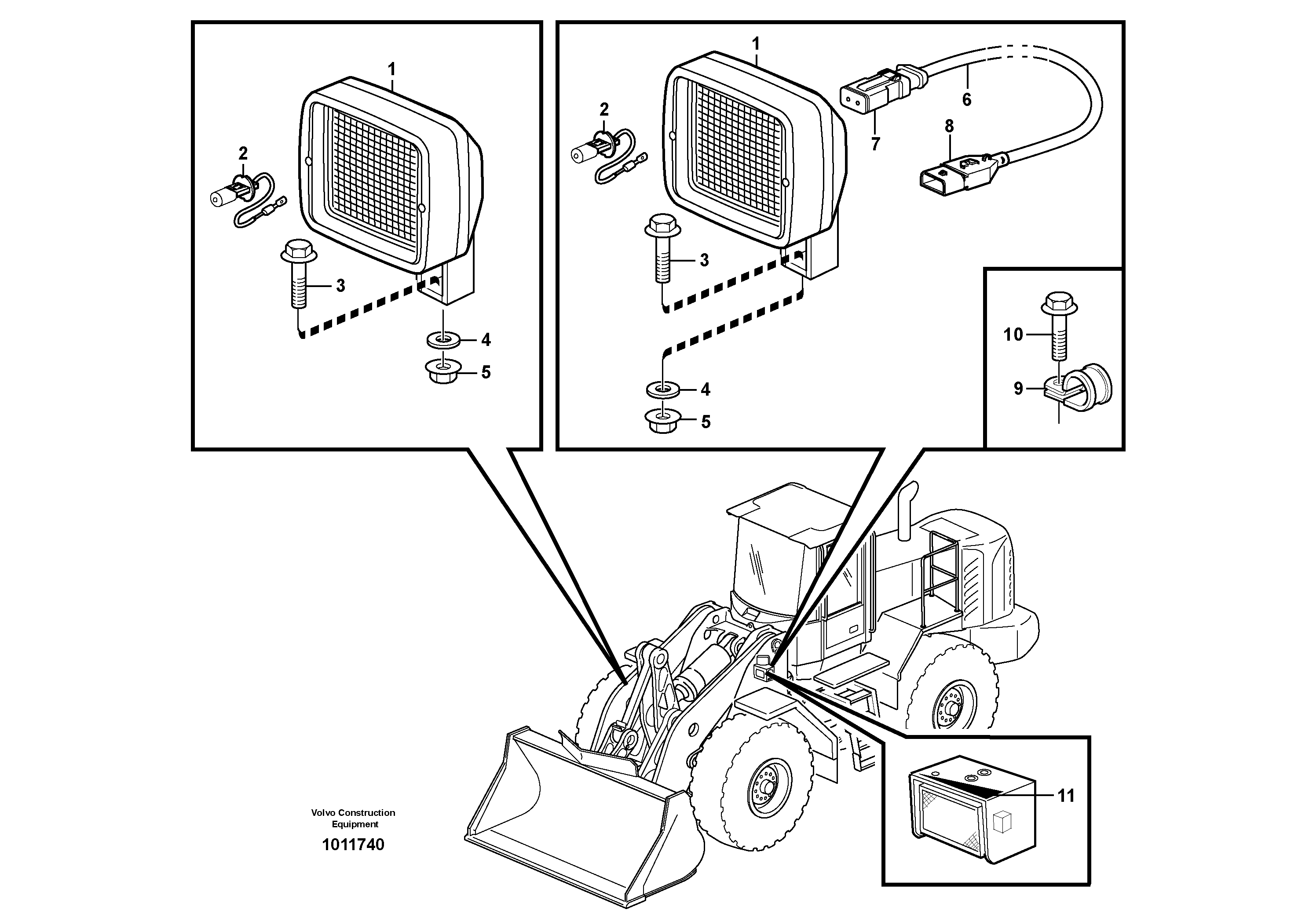 Work lights, front. 80885, 80886 — volvo parts diagram