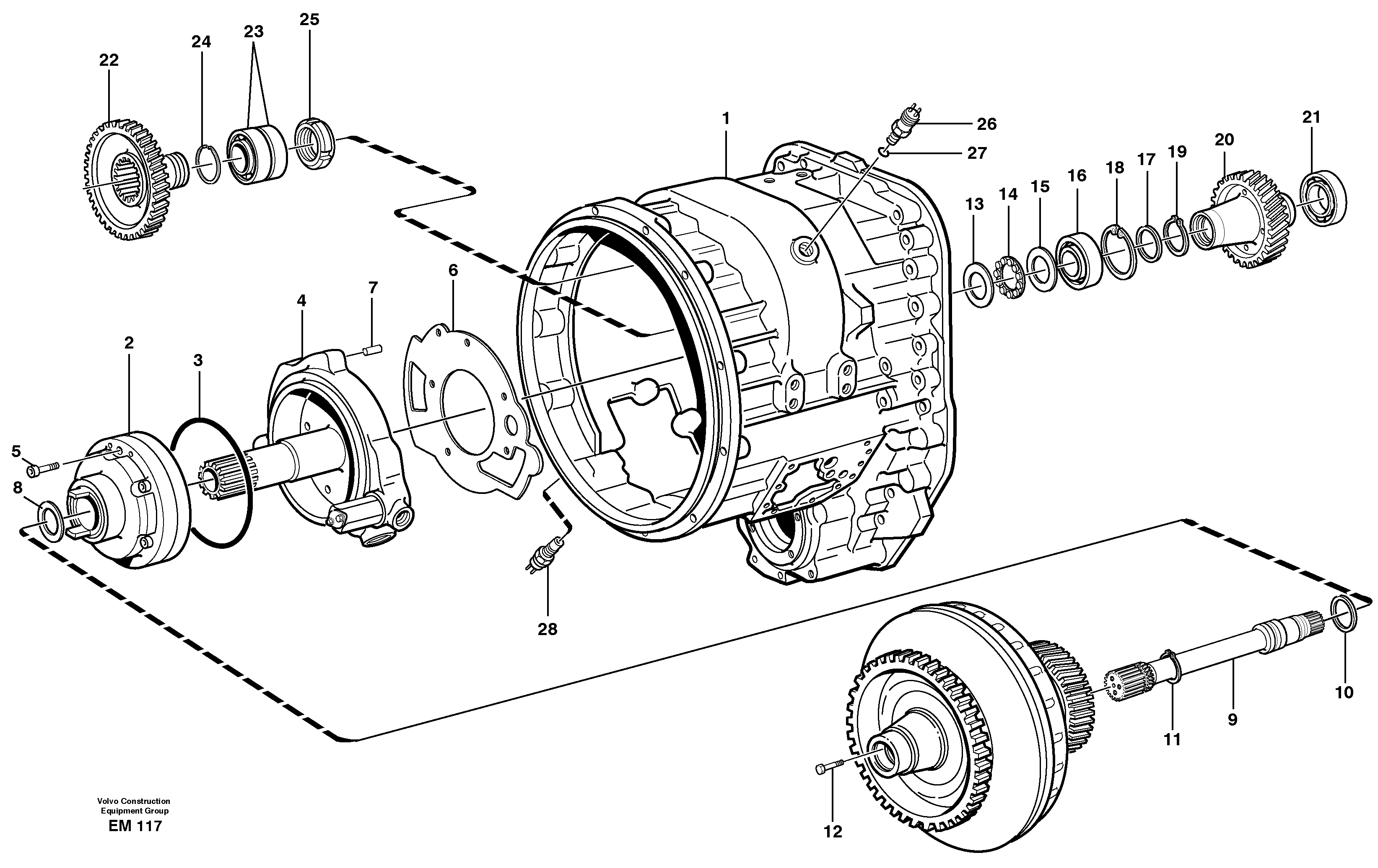 Converter housing, gears and shafts — volvo parts diagram