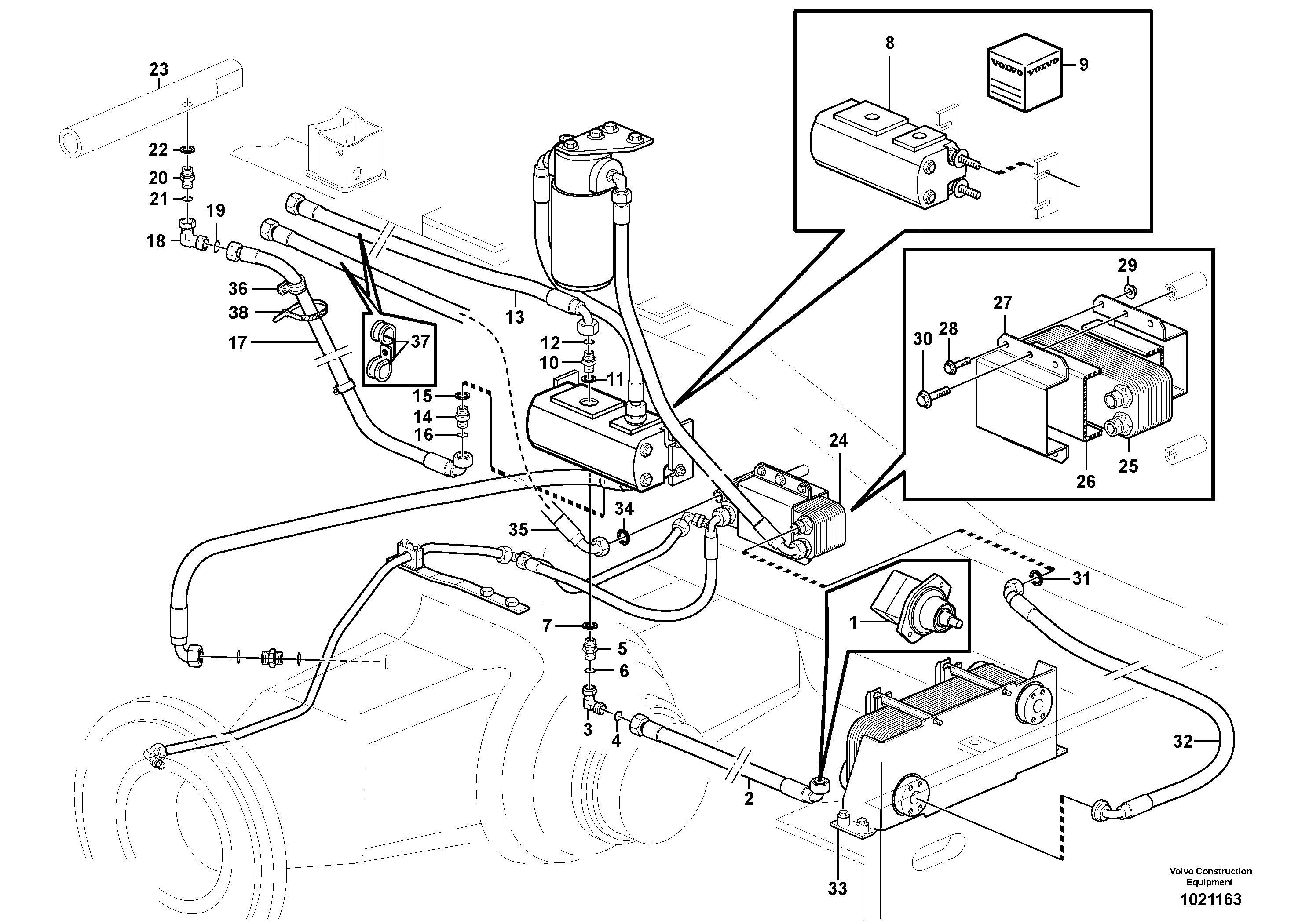 Oil cooler, rear, motor circuit.  83562 — volvo parts diagram