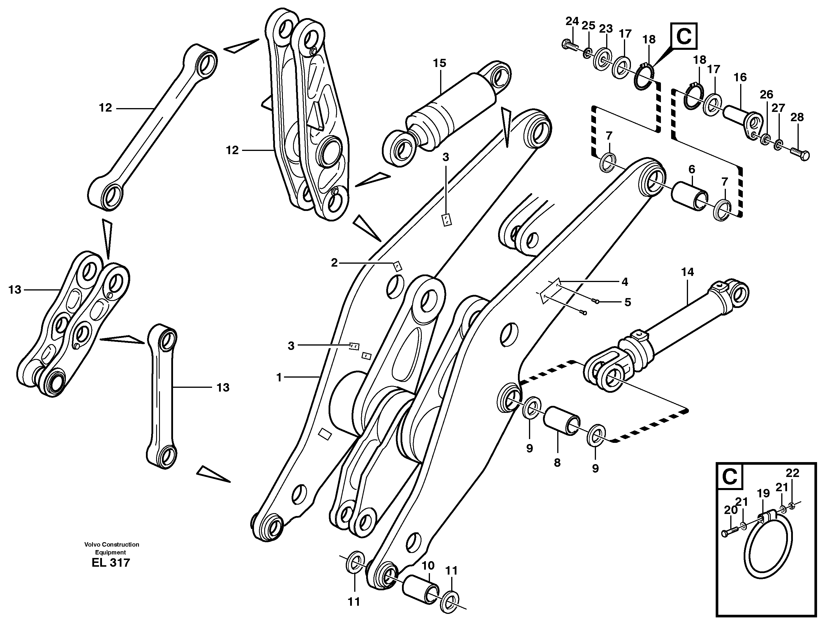 Lifting frame work with assembly parts — volvo parts diagram