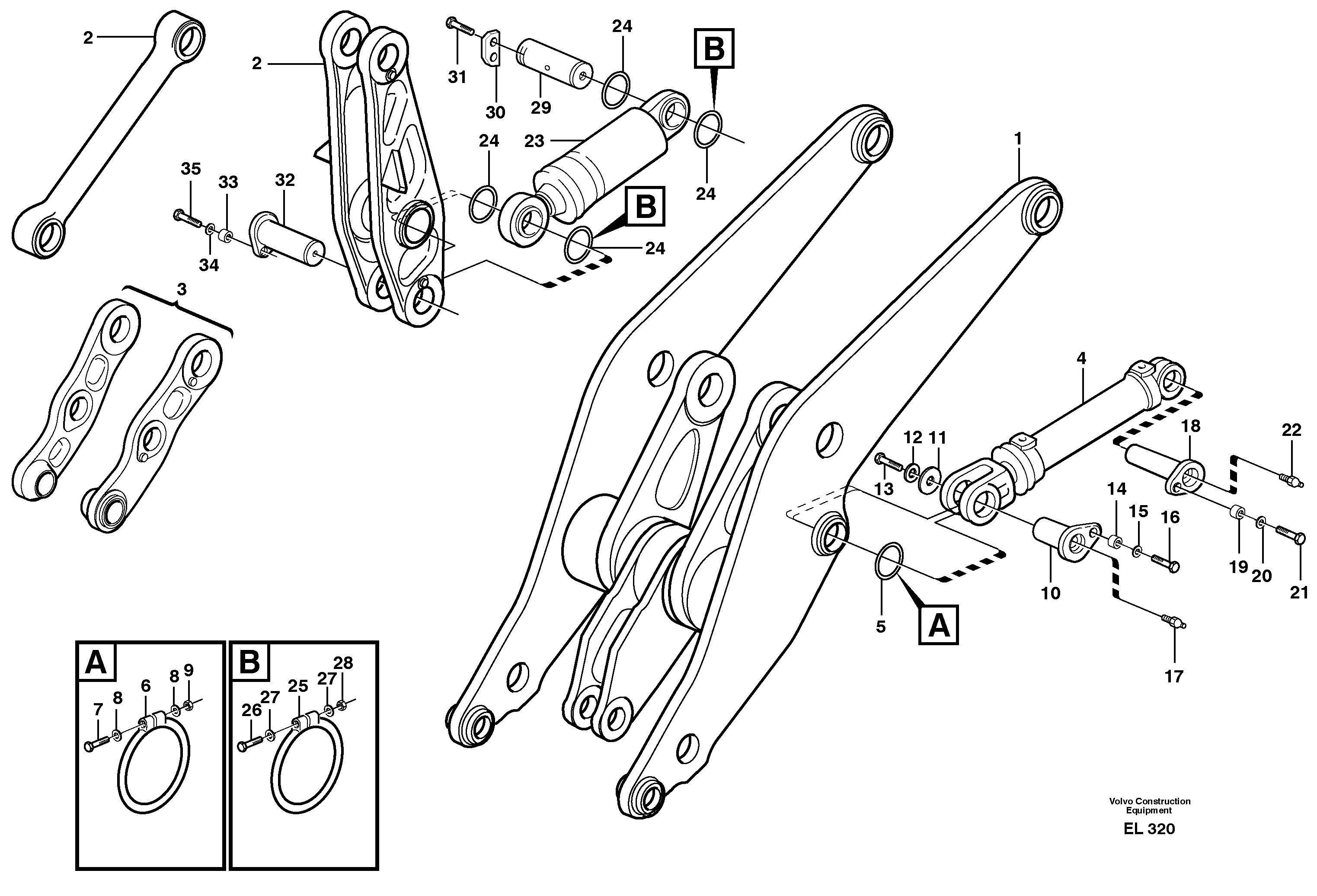 Lifting- and tilt cylinder with assembly parts — volvo parts diagram