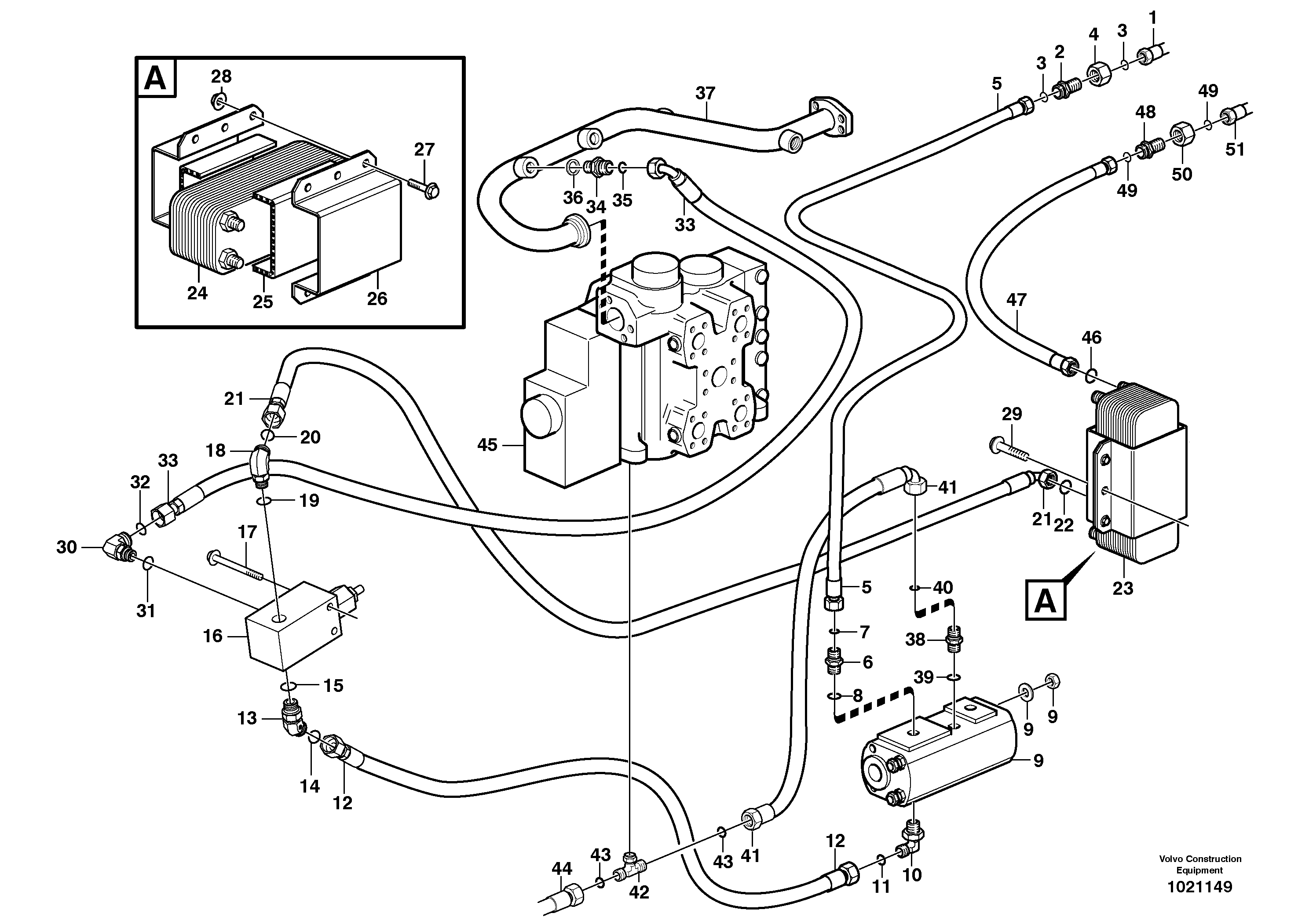 Oil cooler, forword, motor circuit.  83562 — volvo parts diagram