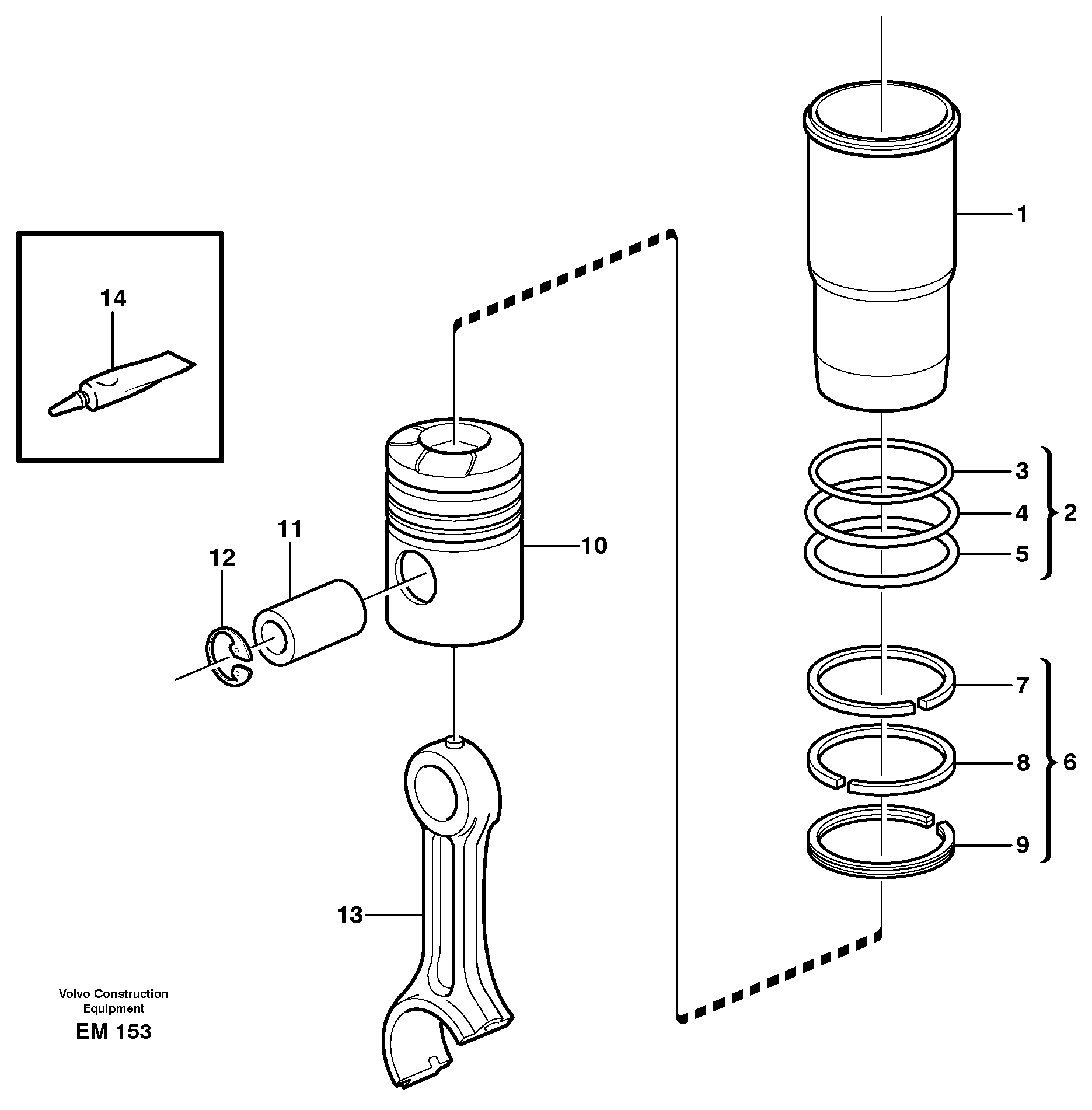 Cylinder liner and piston — volvo parts diagram