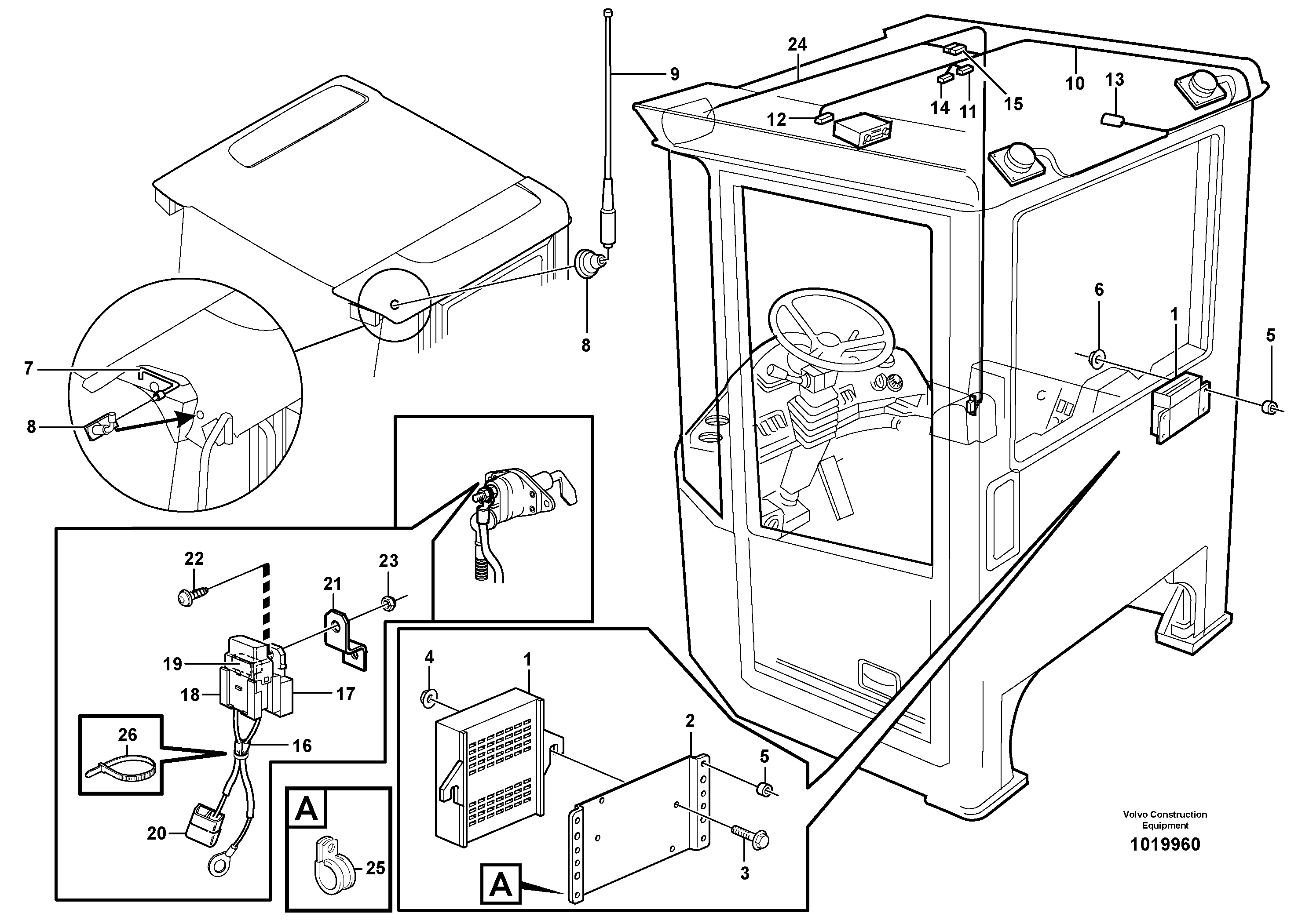 Voltage converter and cable harness for radio. 82975, 82976 — volvo parts diagram