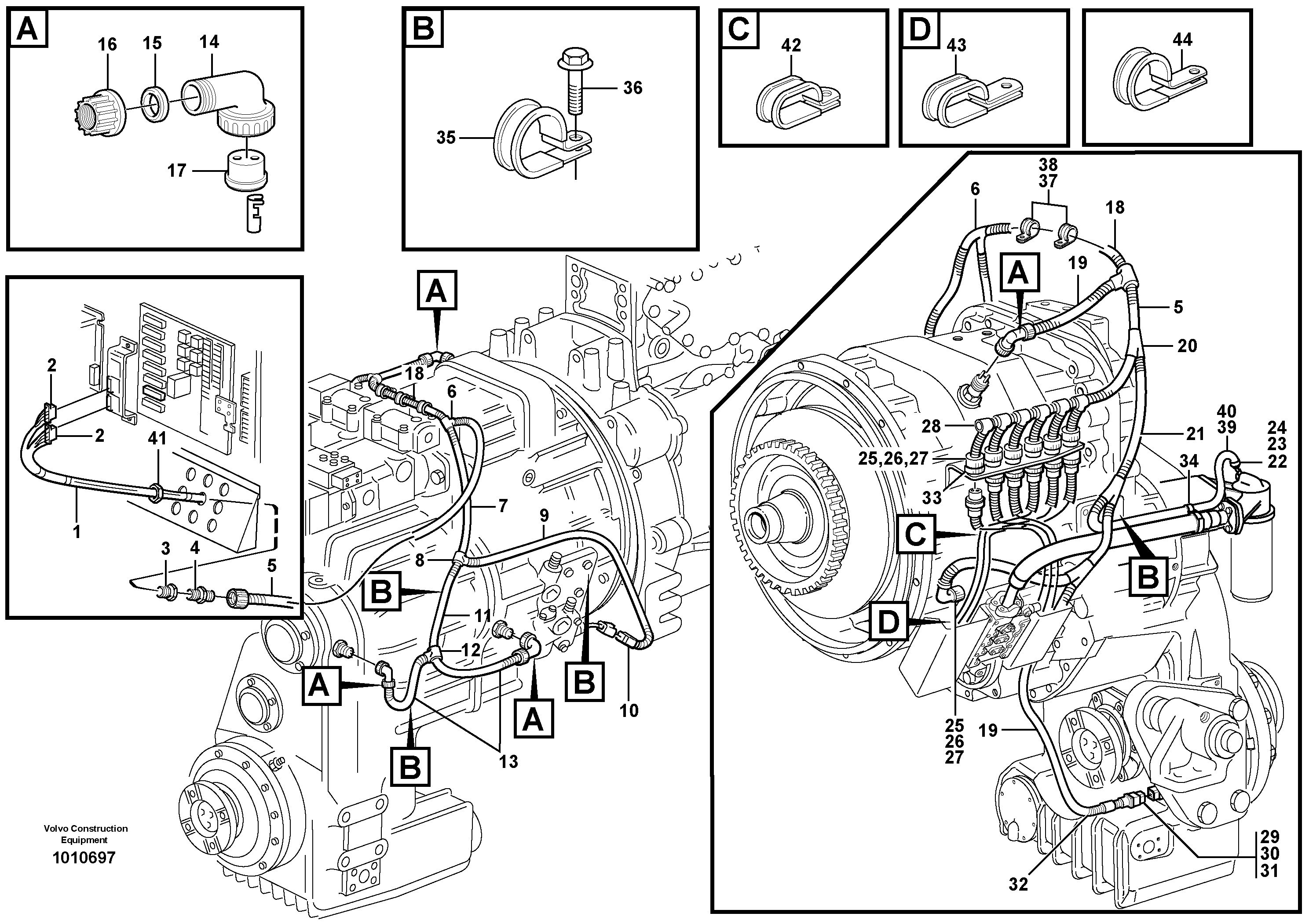 Cable harness for transmission with assembly parts. — volvo parts diagram