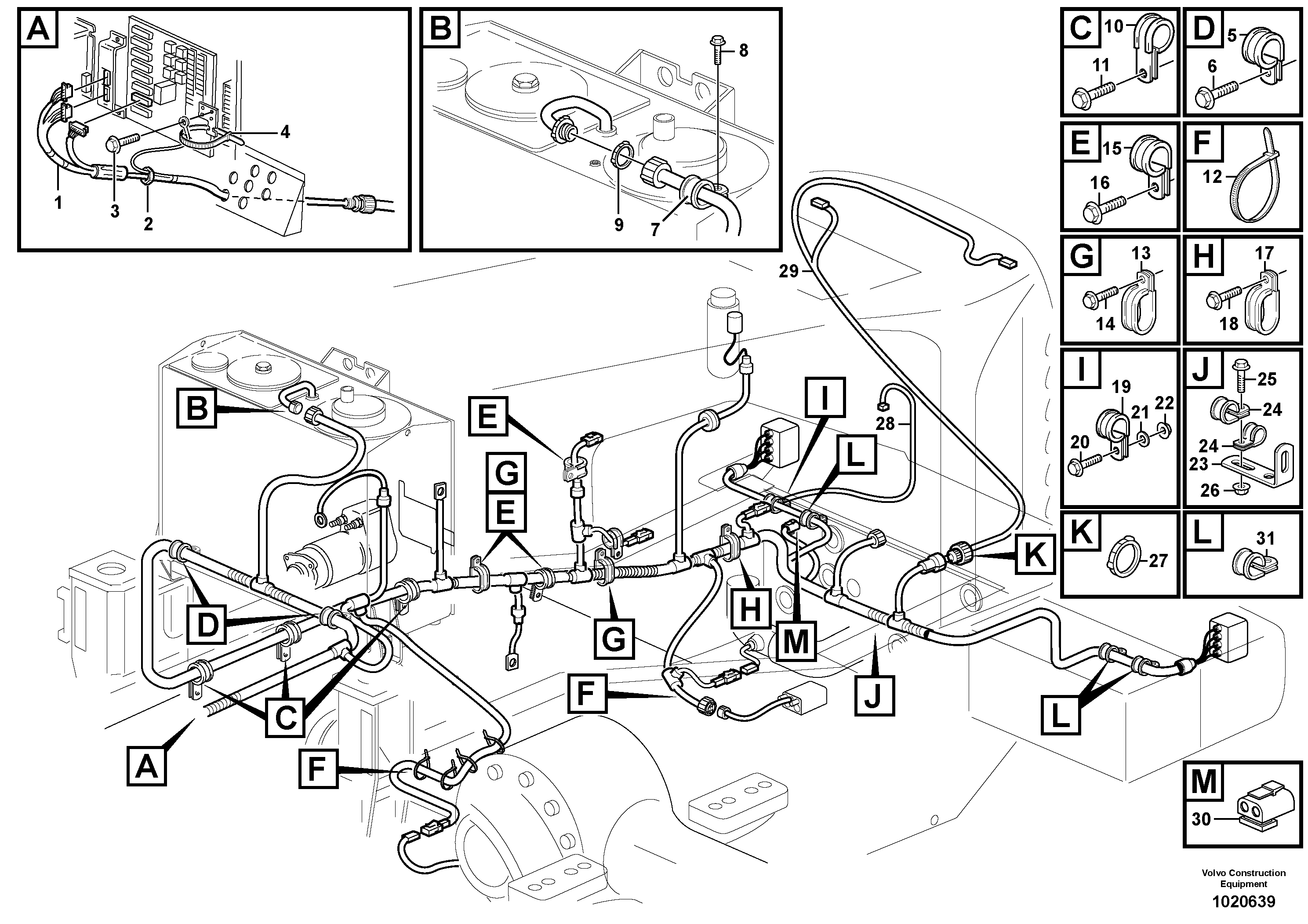 Rear cable harness with assembly parts — volvo parts diagram