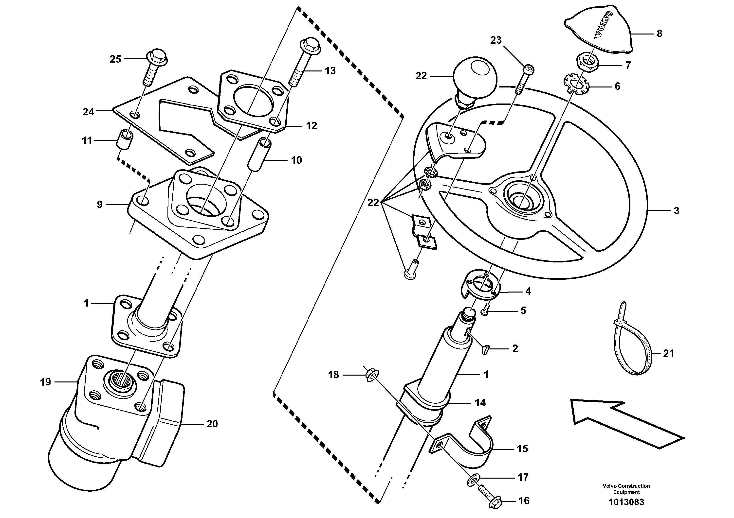 Steering column with fitting parts — volvo parts diagram