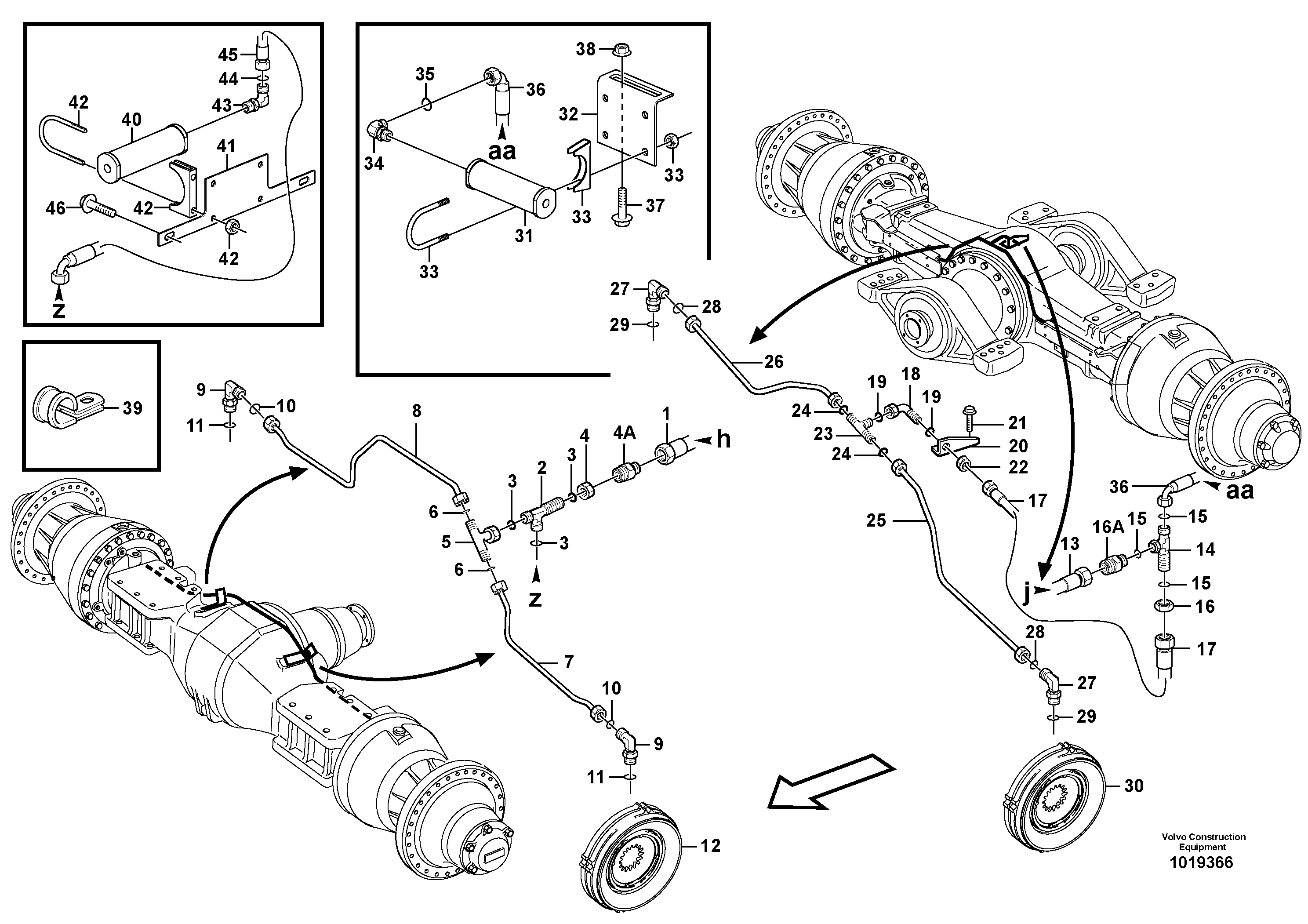 Brake pipes, front axle and rear axle — volvo parts diagram