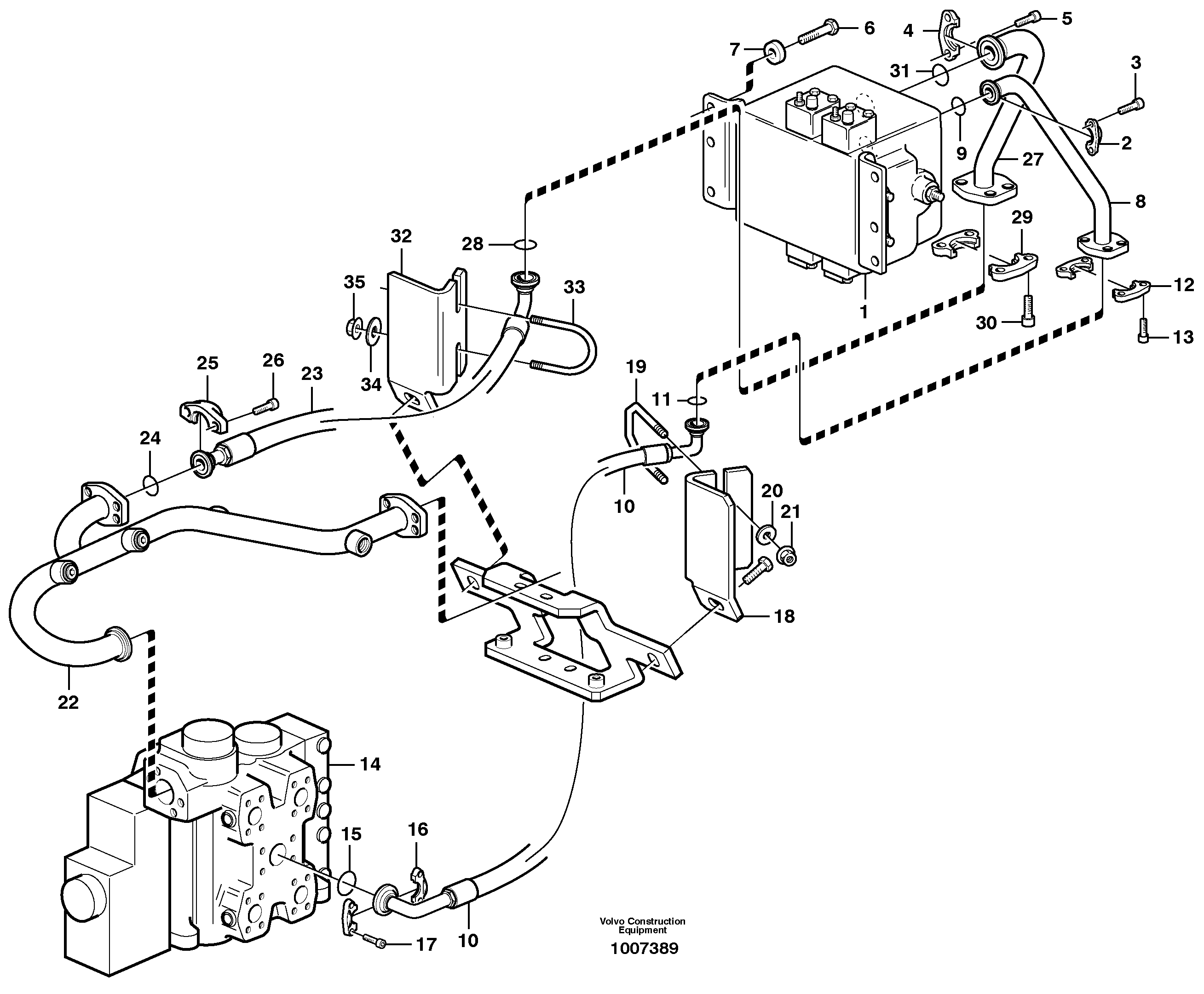 Hydraulic system, 3rd and 4th function. Feed and return lines.  80795, 80907, 82184 — volvo parts diagram