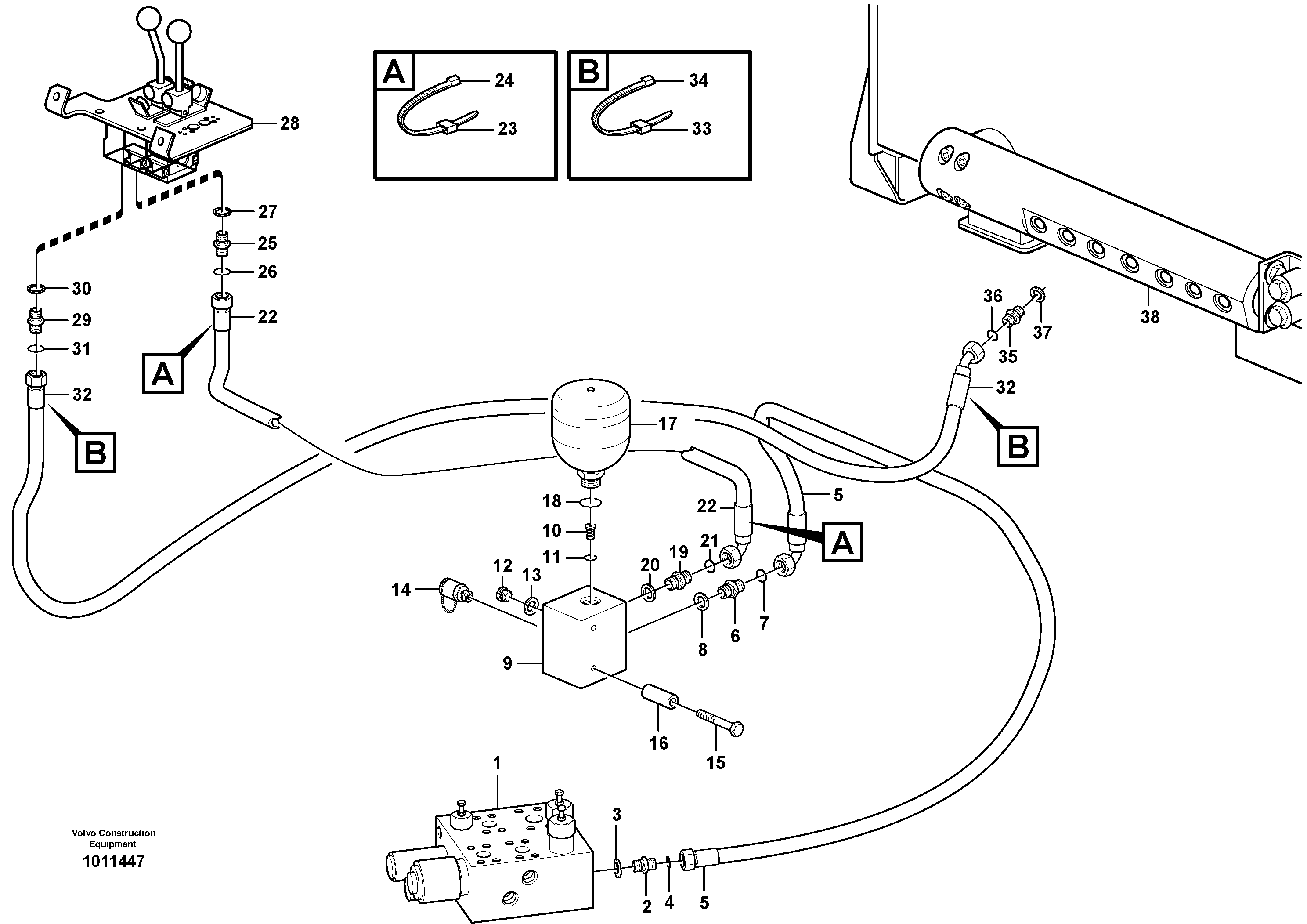 Servo - hydraulic, feed and return lines — volvo parts diagram
