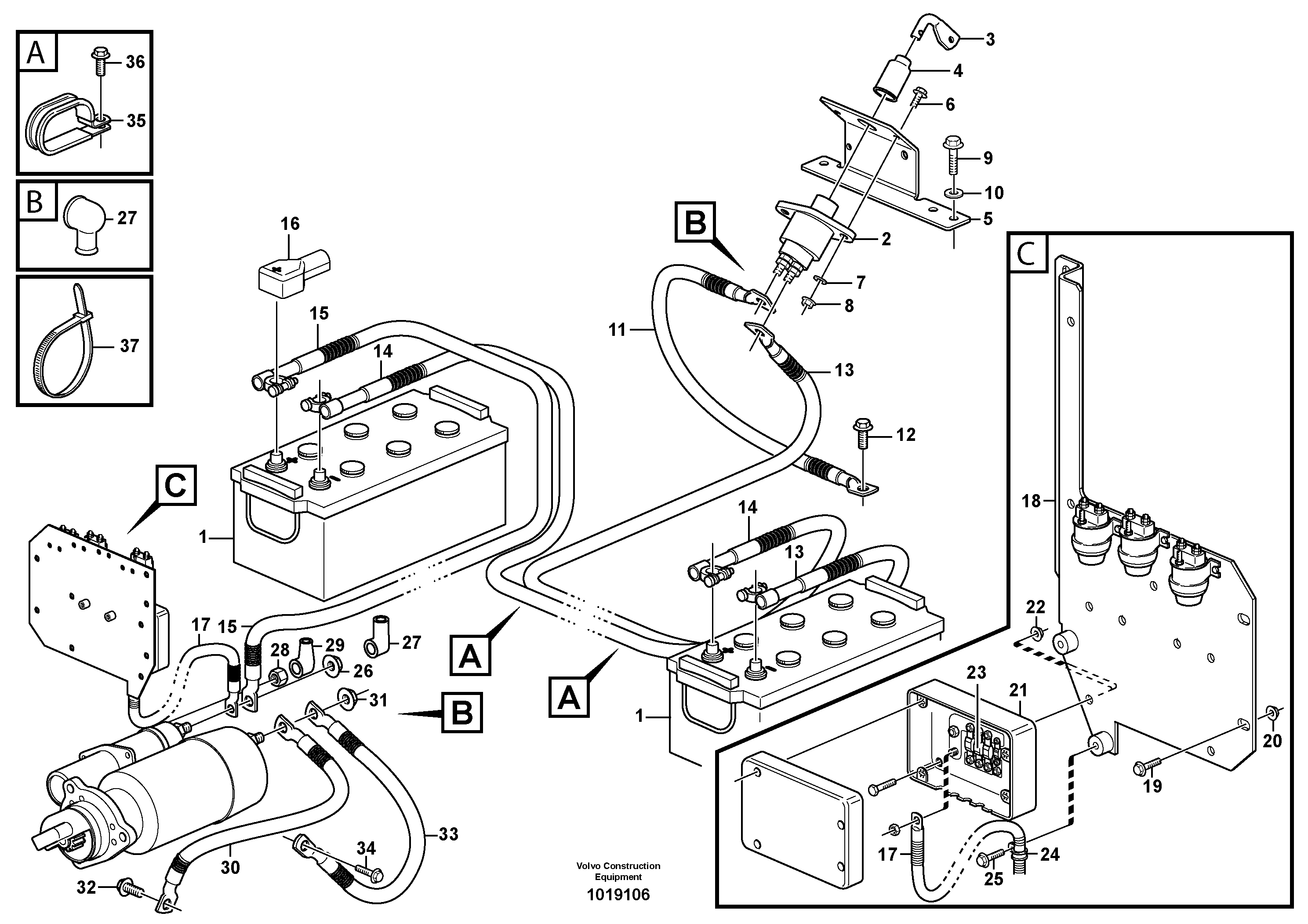 Battery cable and main switch — volvo parts diagram