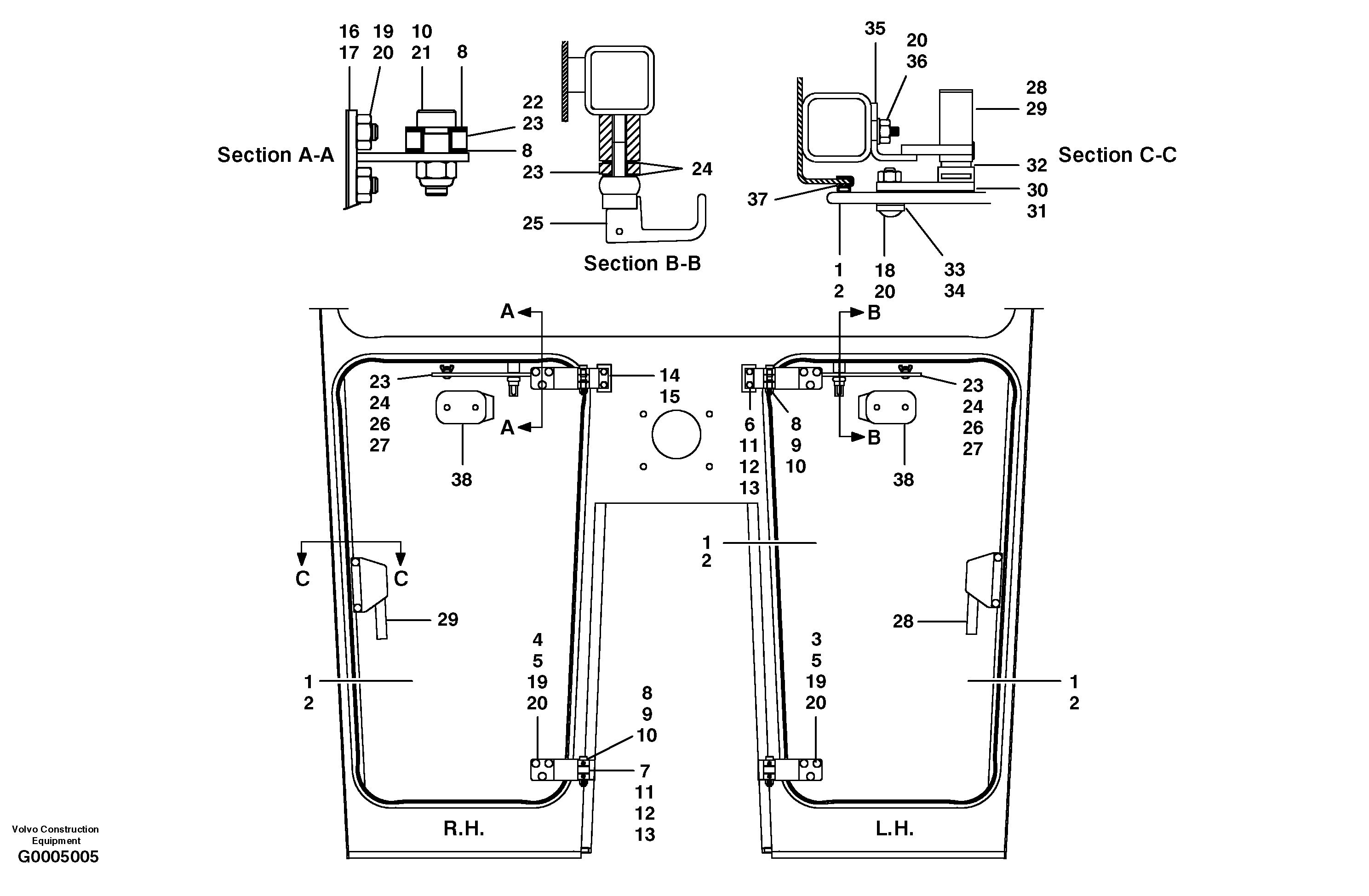 Lower front vent window — volvo parts diagram