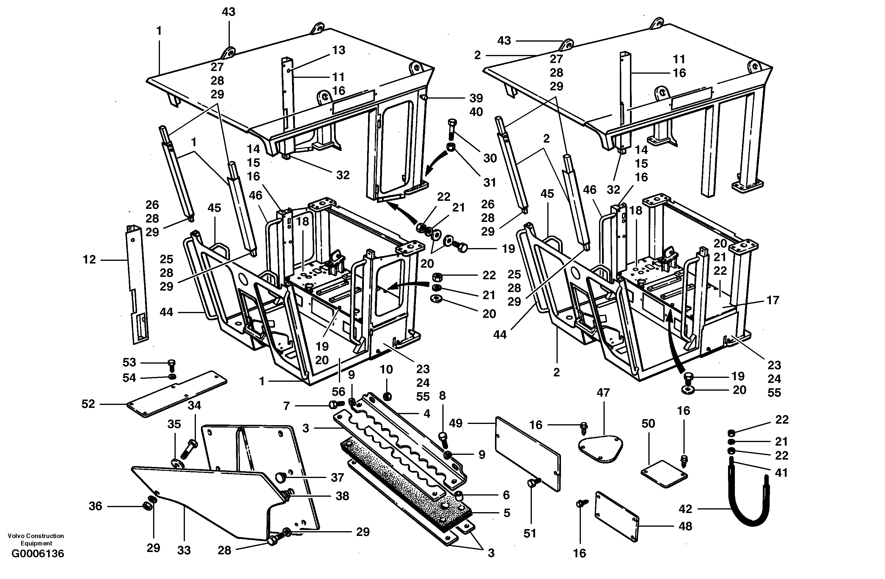 Cab - split Rops and Canopy S/N 33000 - 33027 — volvo parts diagram