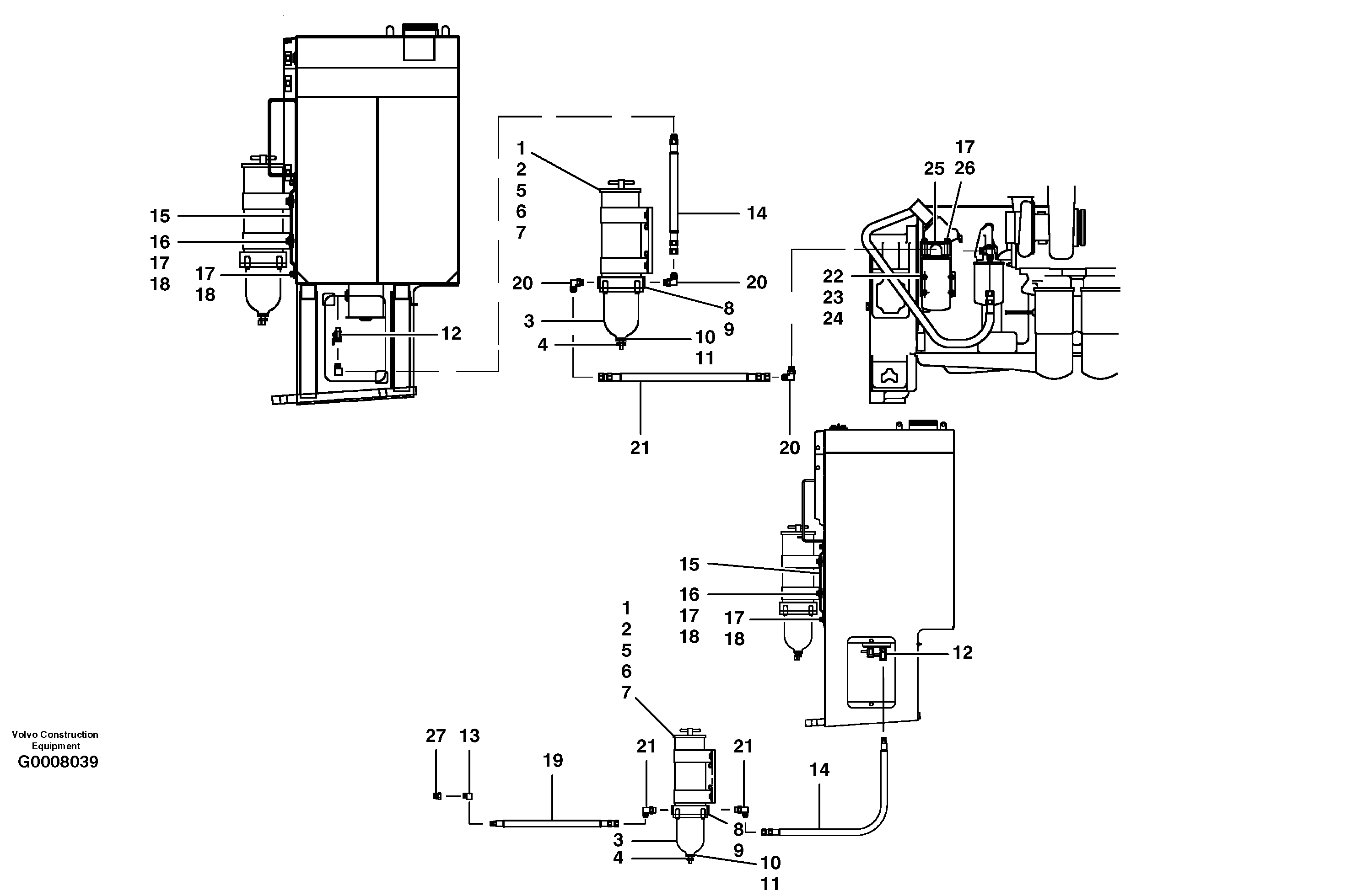 Fuel filter and water separator — volvo parts diagram
