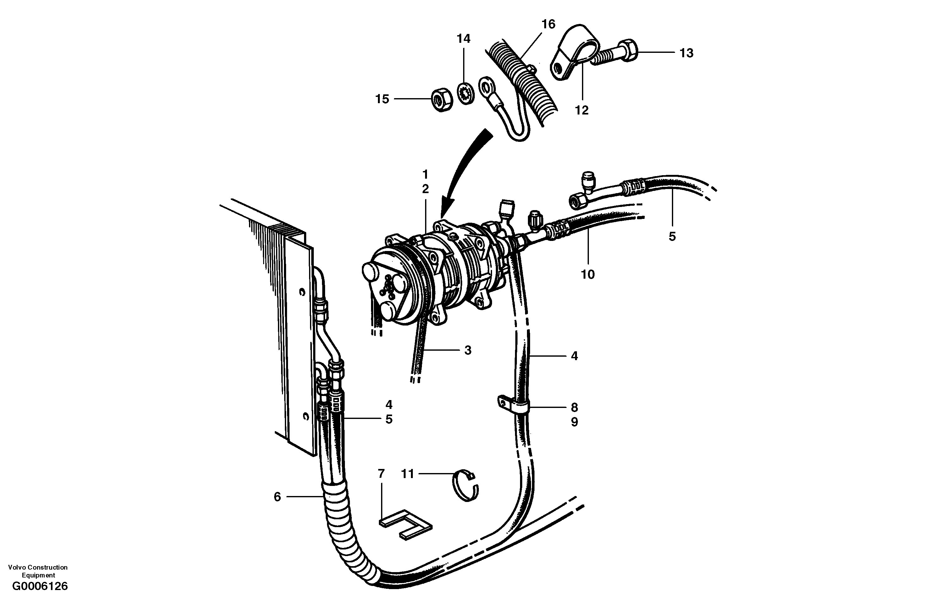 Air conditioning compressor and hoses — volvo parts diagram