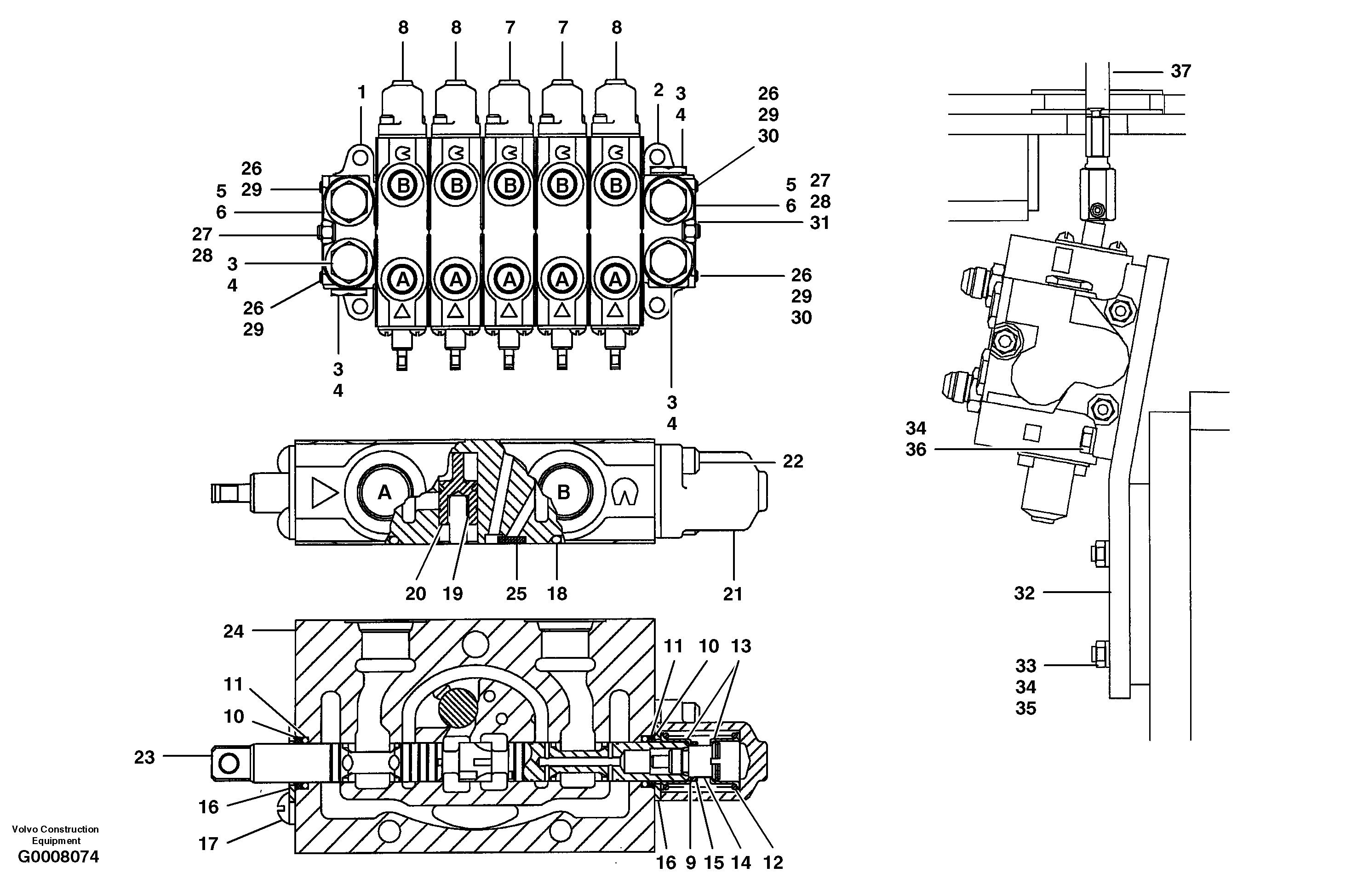Auxiliary manifold valve - 5 bank — volvo parts diagram