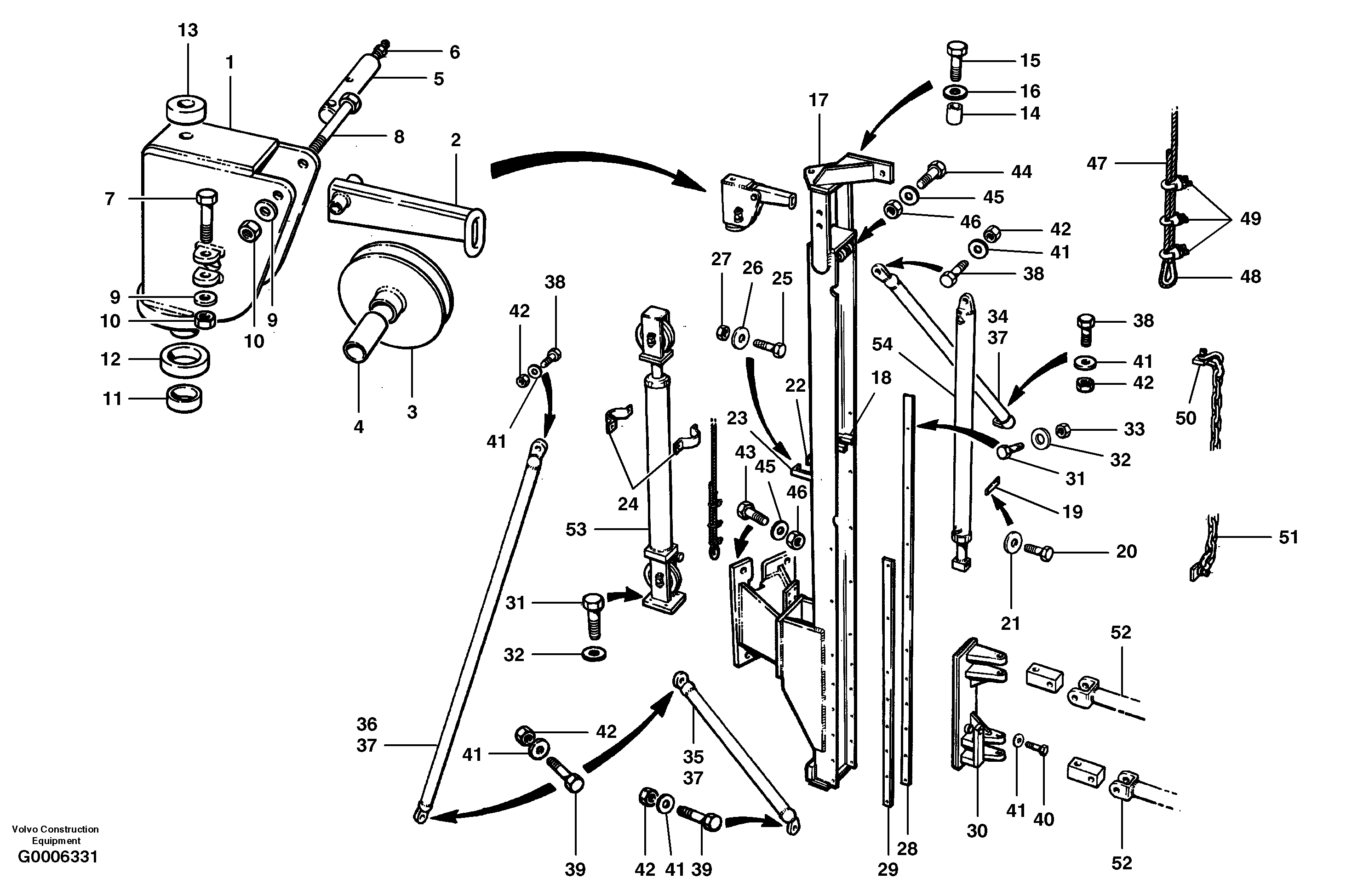 Front mount cable wing - rear mast installation — volvo parts diagram