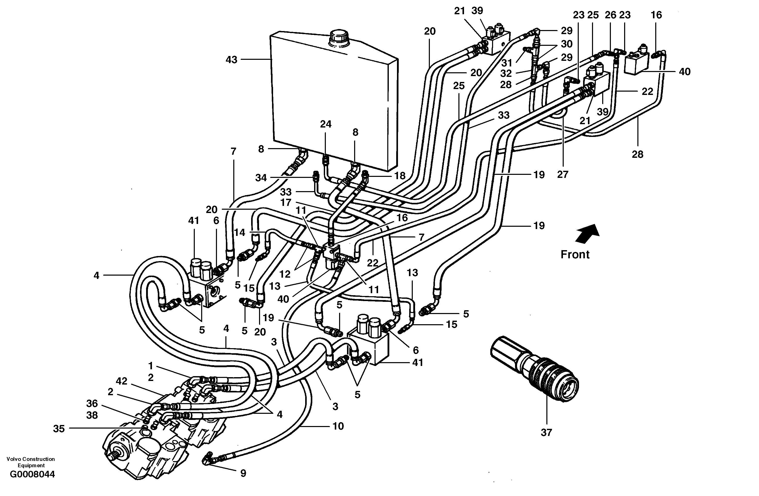 Hydraulic ciruit - free wheeling - AWD — volvo parts diagram