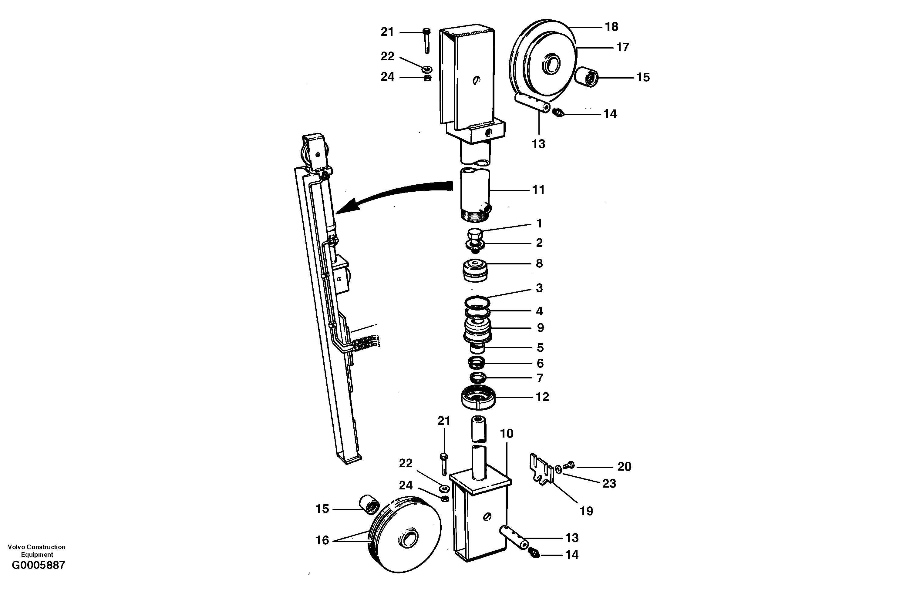 Wing lift cylinder - front mast - cable wing  S/N 33060 - — volvo parts diagram