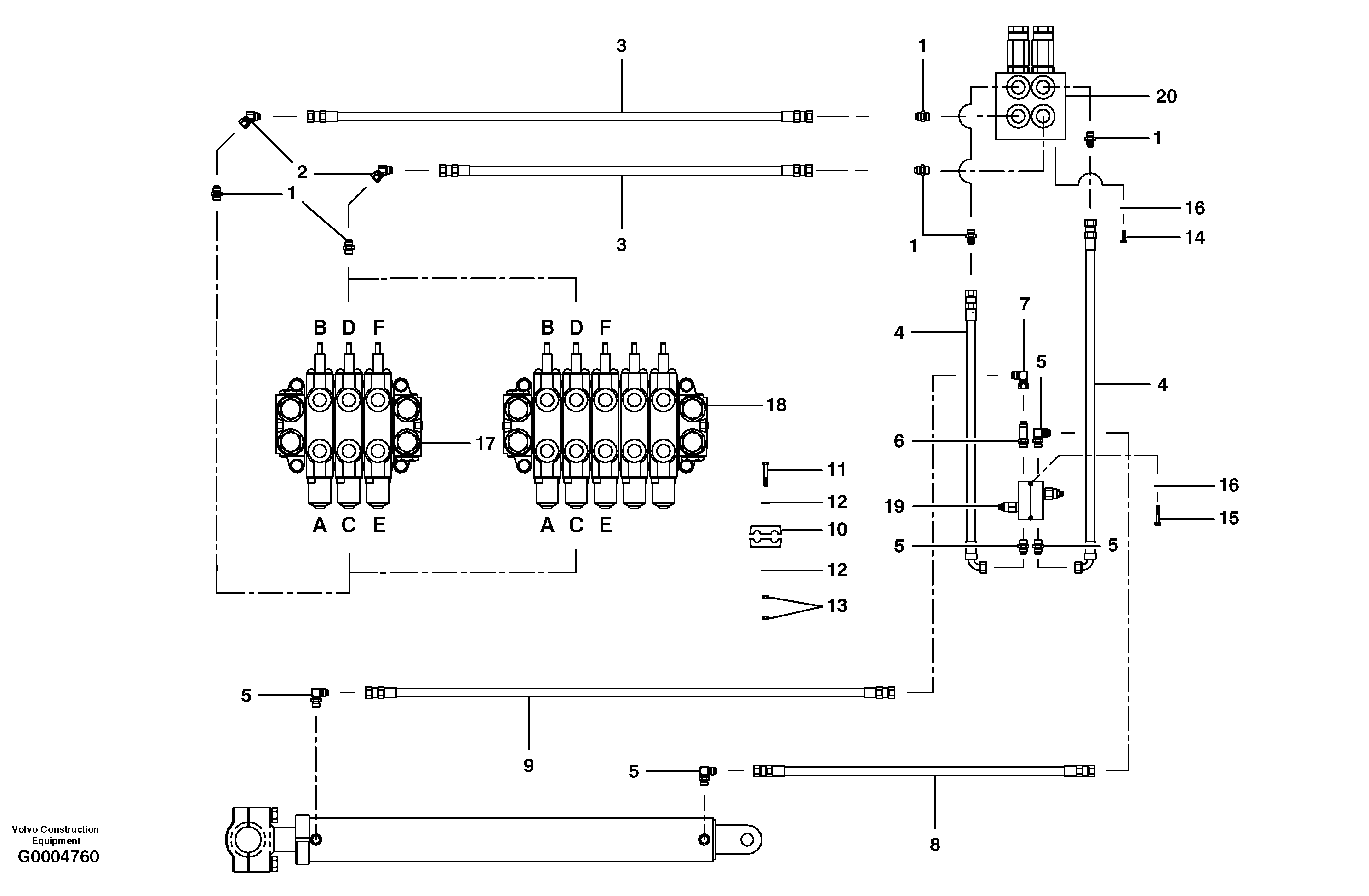 Wing lift cylinder circuit - hydraulic wing — volvo parts diagram