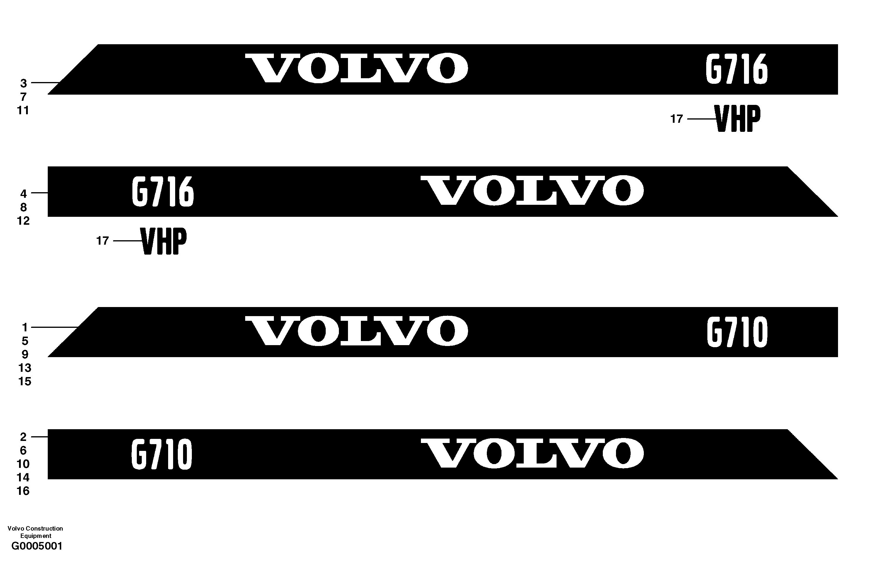 Decals - grader models — volvo parts diagram