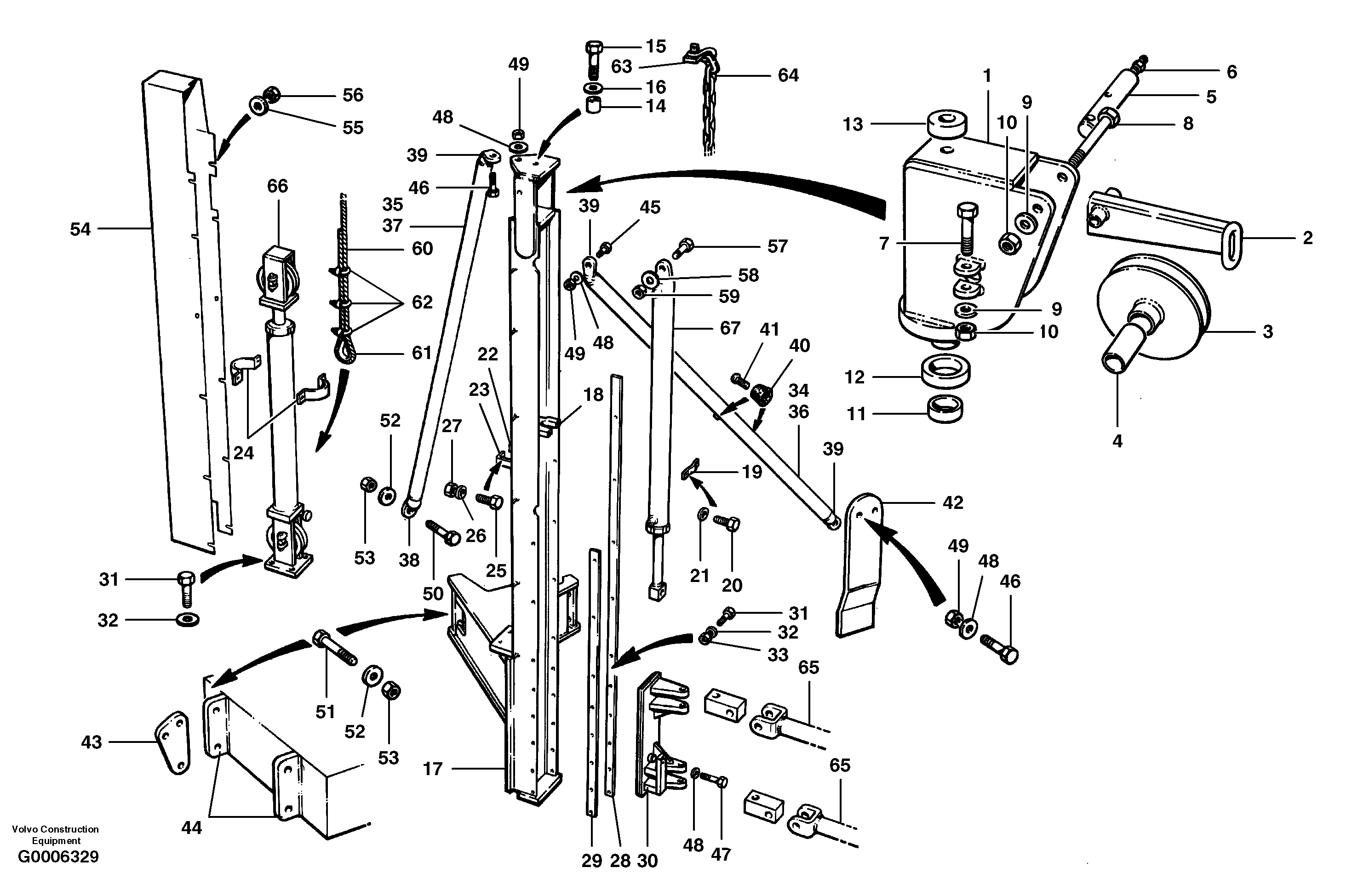 Rear mount cable wing - rear mast installation — volvo parts diagram