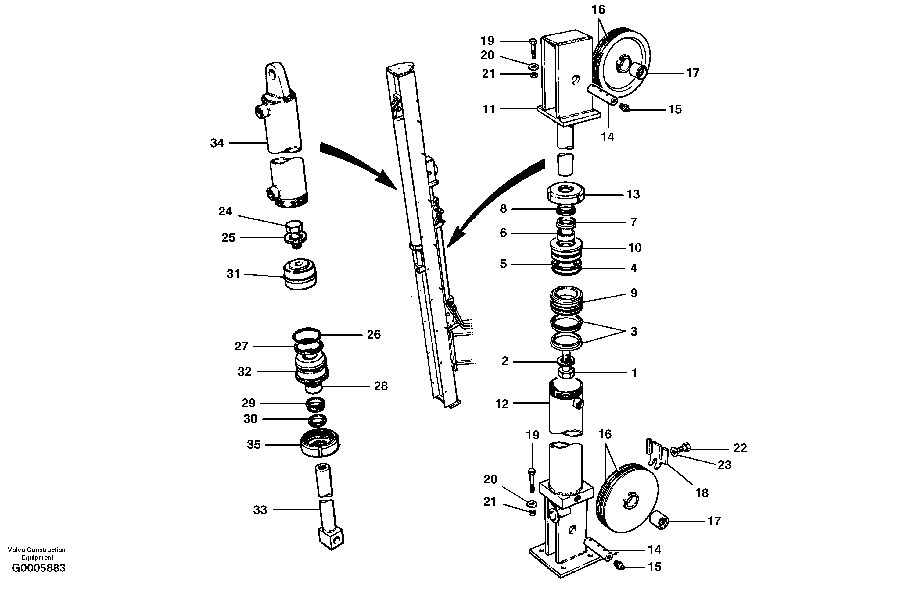 Wing cylinders - rear mast - cable wing  S/N 33060 - — volvo parts diagram