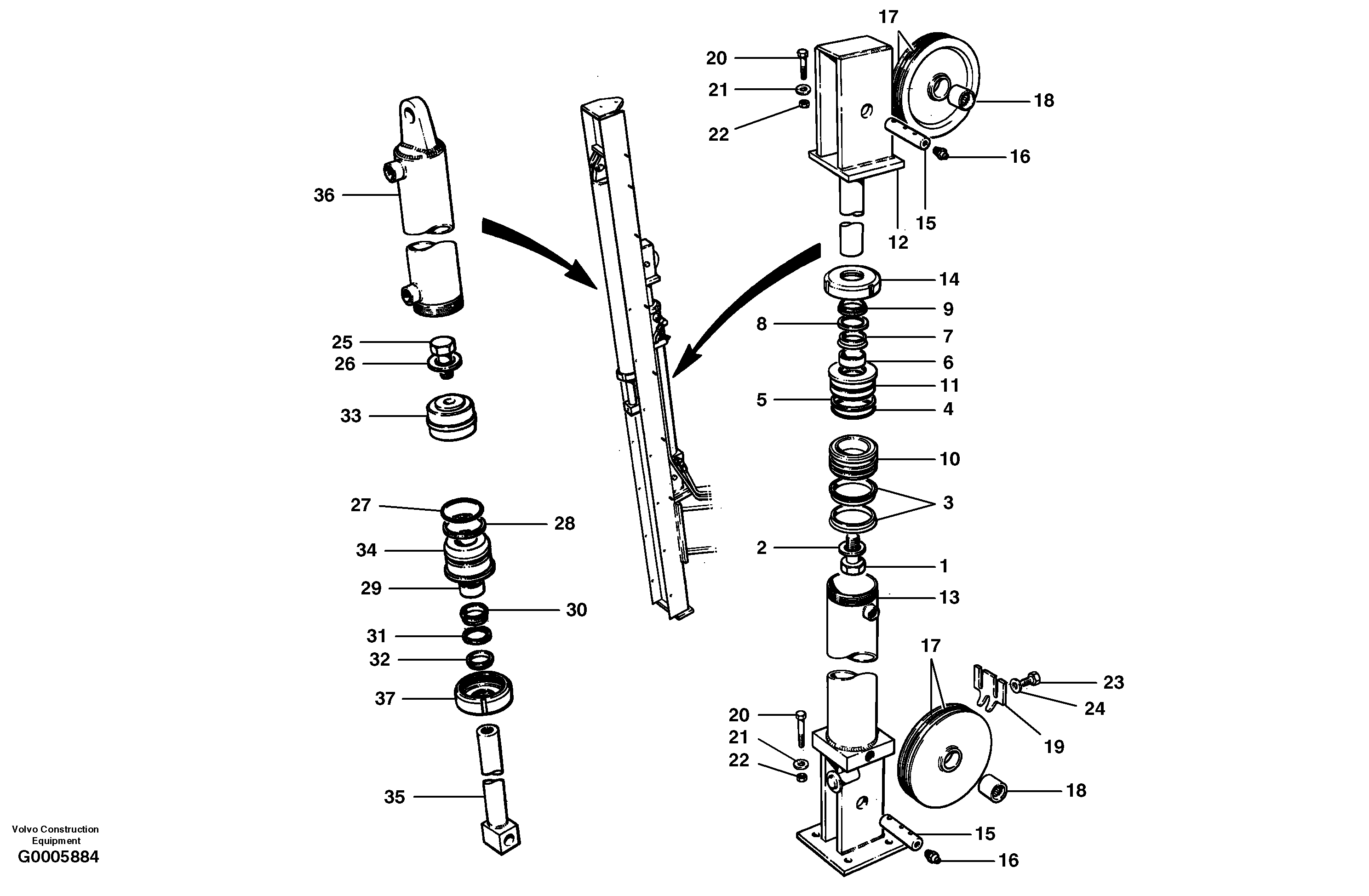 Wing cylinders - rear mast - cable wing  S/N 33000 - 33059 — volvo parts diagram