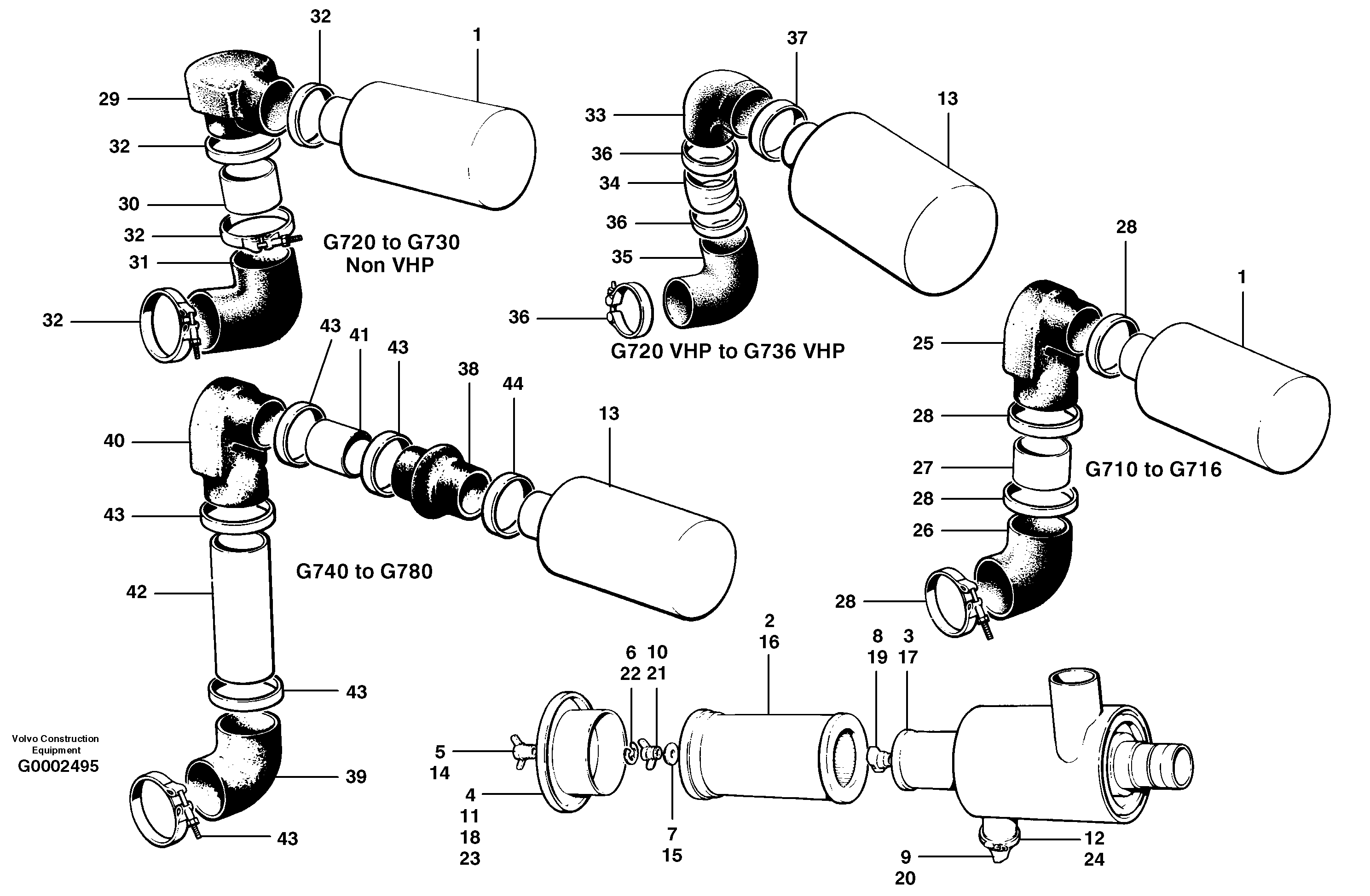 Air cleaner and inlet assembly  S/N 33000 - 33551 — volvo parts diagram