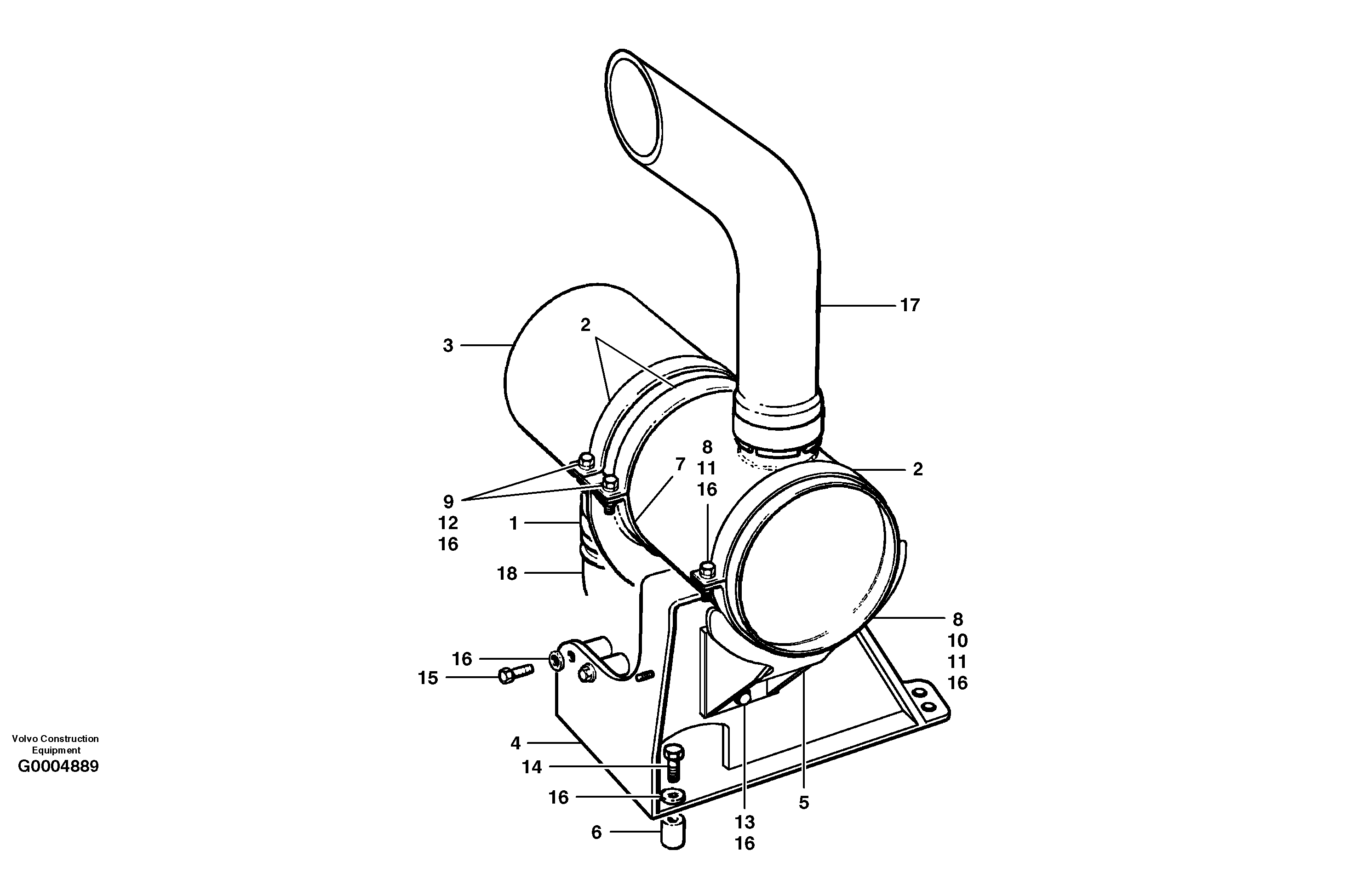 Muffler installation  MODEL G720 - G736 — volvo parts diagram