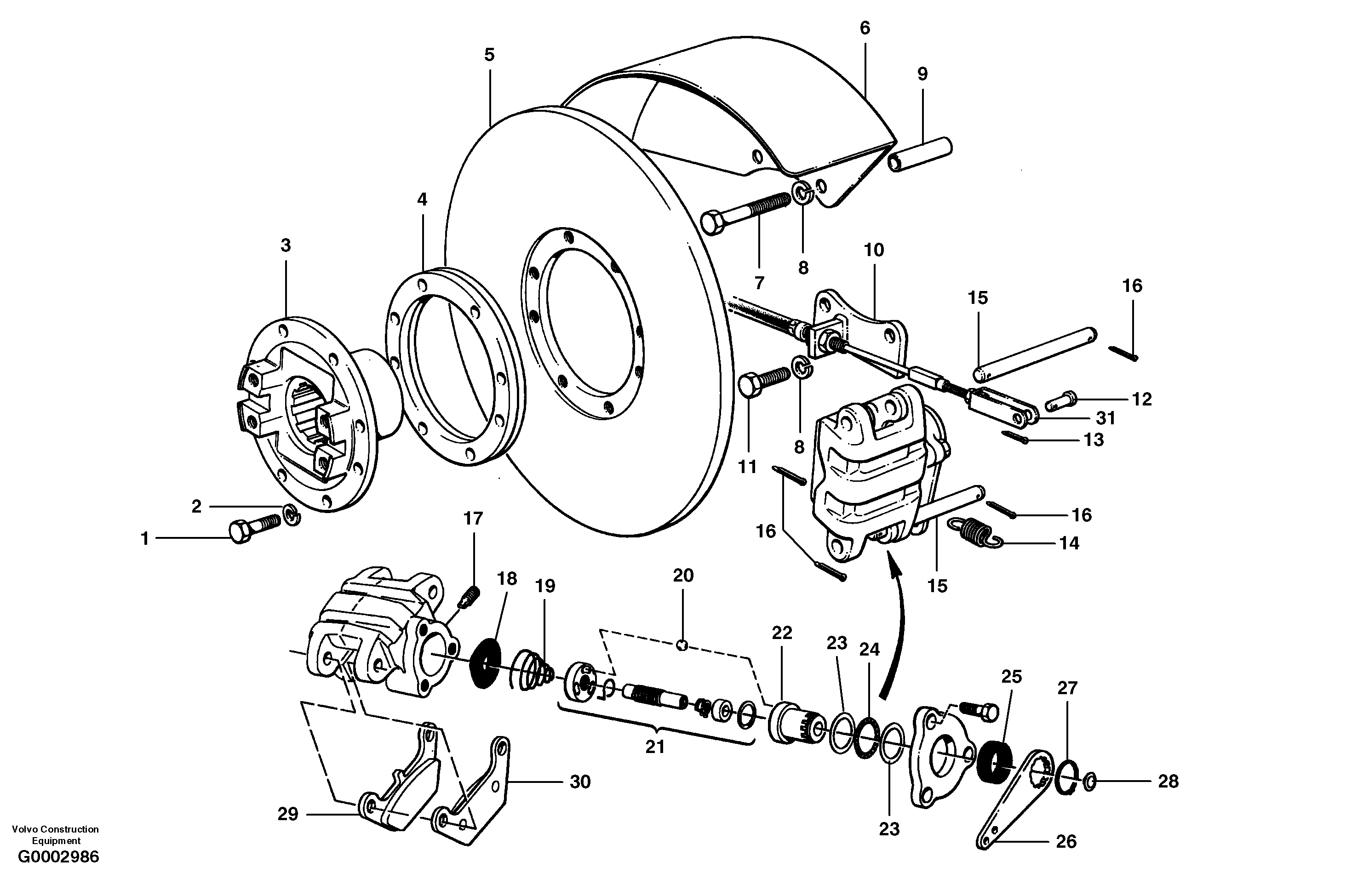 Hand brake caliper assembly MODEL G780 — volvo parts diagram