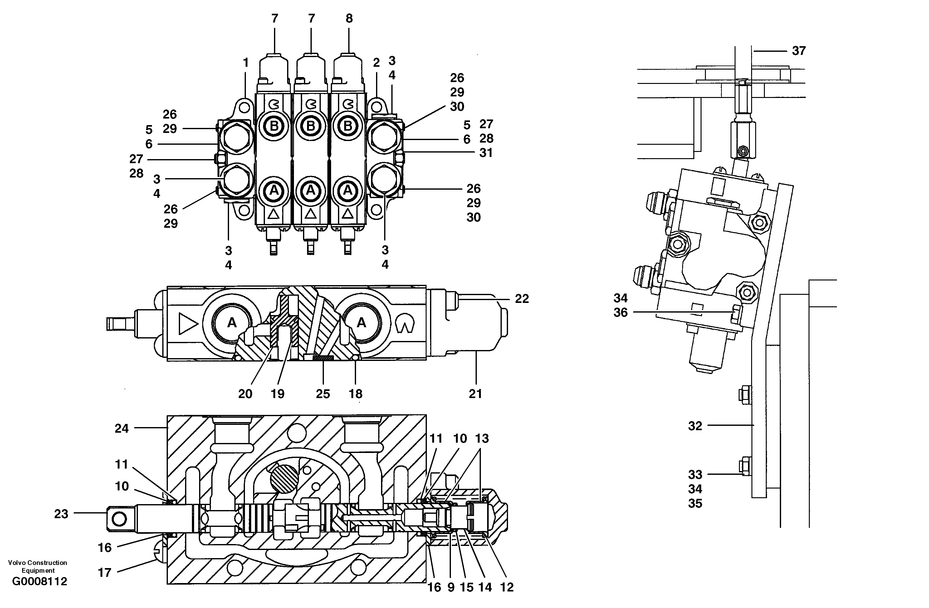 Auxiliary manifold valve - 3 bank — volvo parts diagram