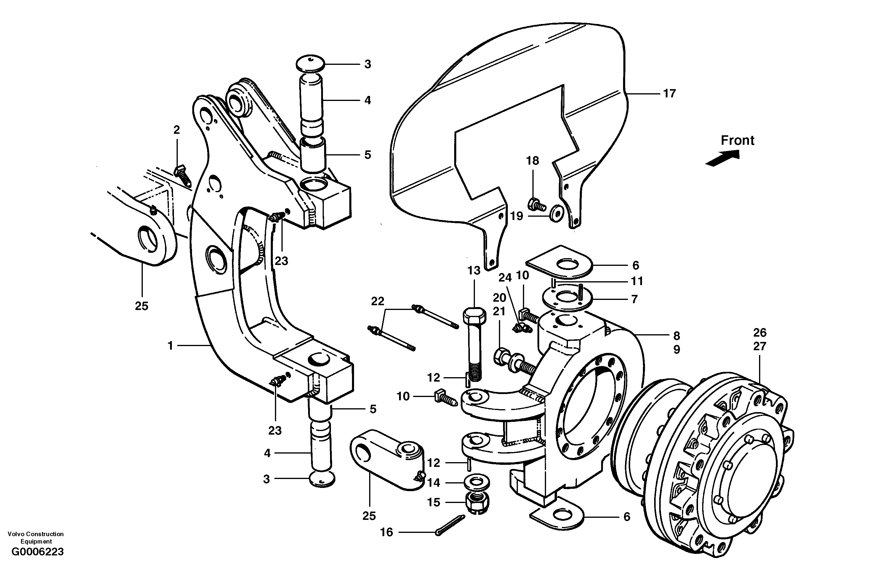 Front axle hub and knuckle - AWD — volvo parts diagram