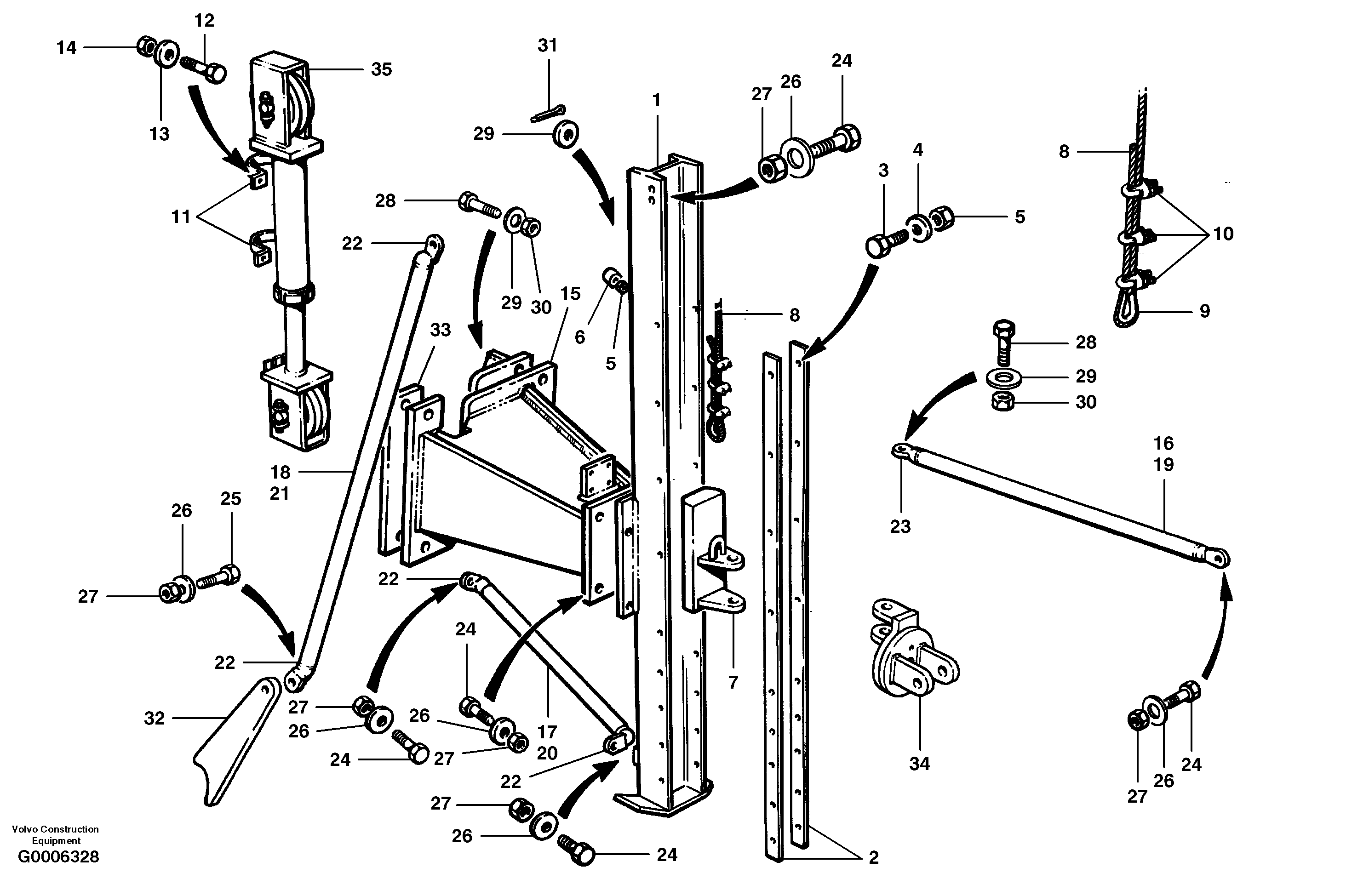 Rear mount cable wing - front mast installation — volvo parts diagram