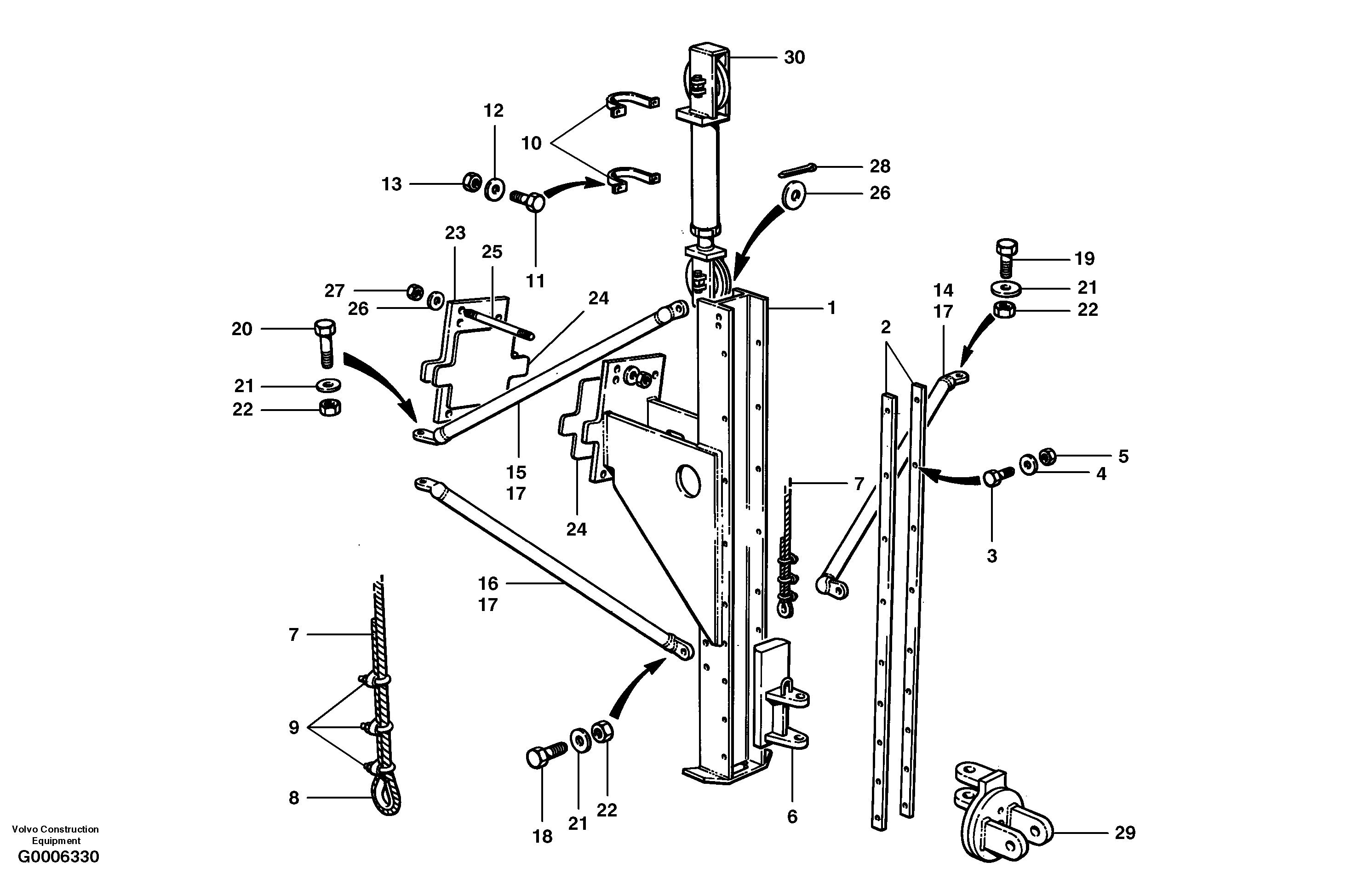 Front mount cable wing - front mast installation — volvo parts diagram