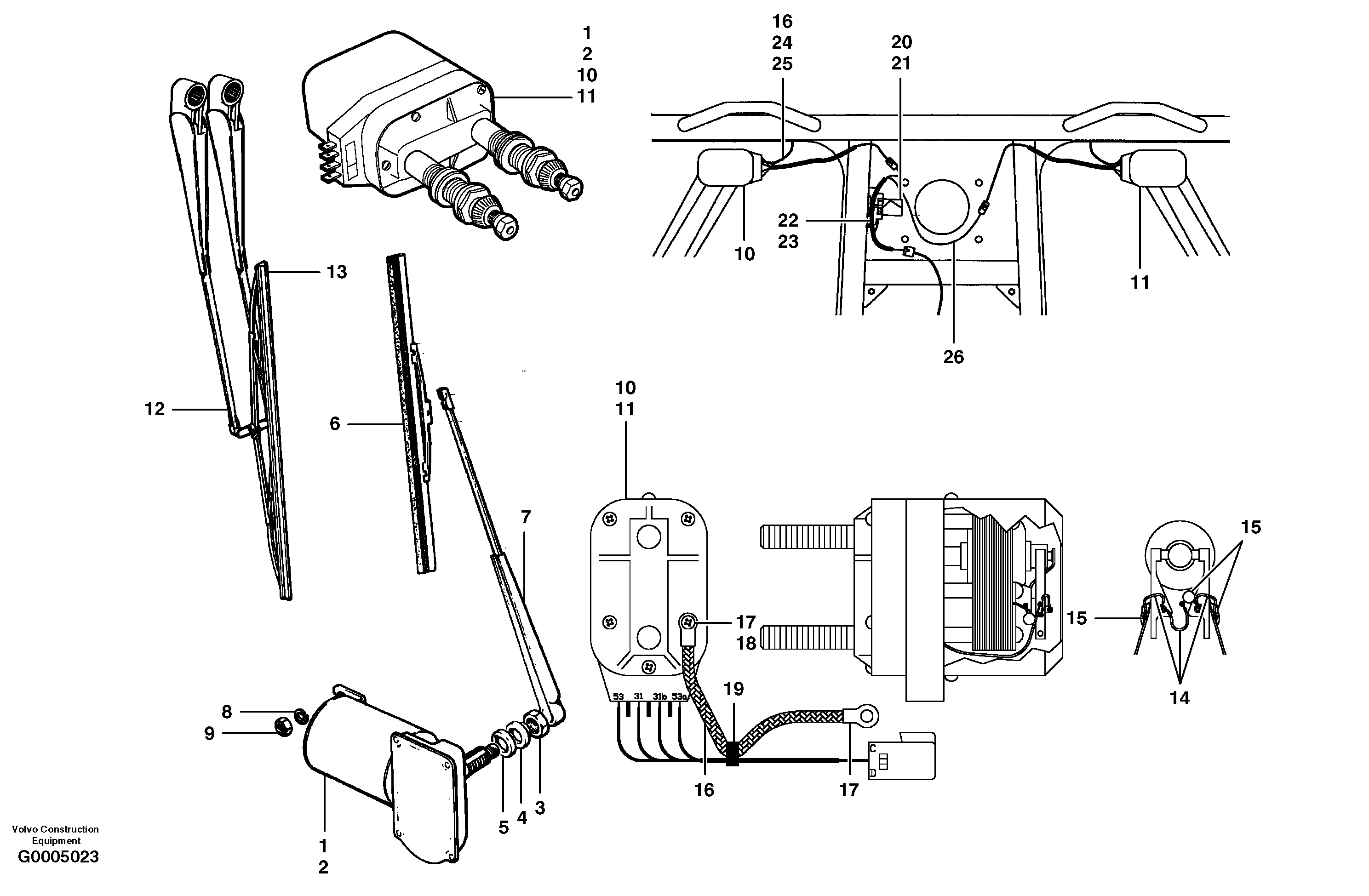 Lower front window wipers - fixed window — volvo parts diagram