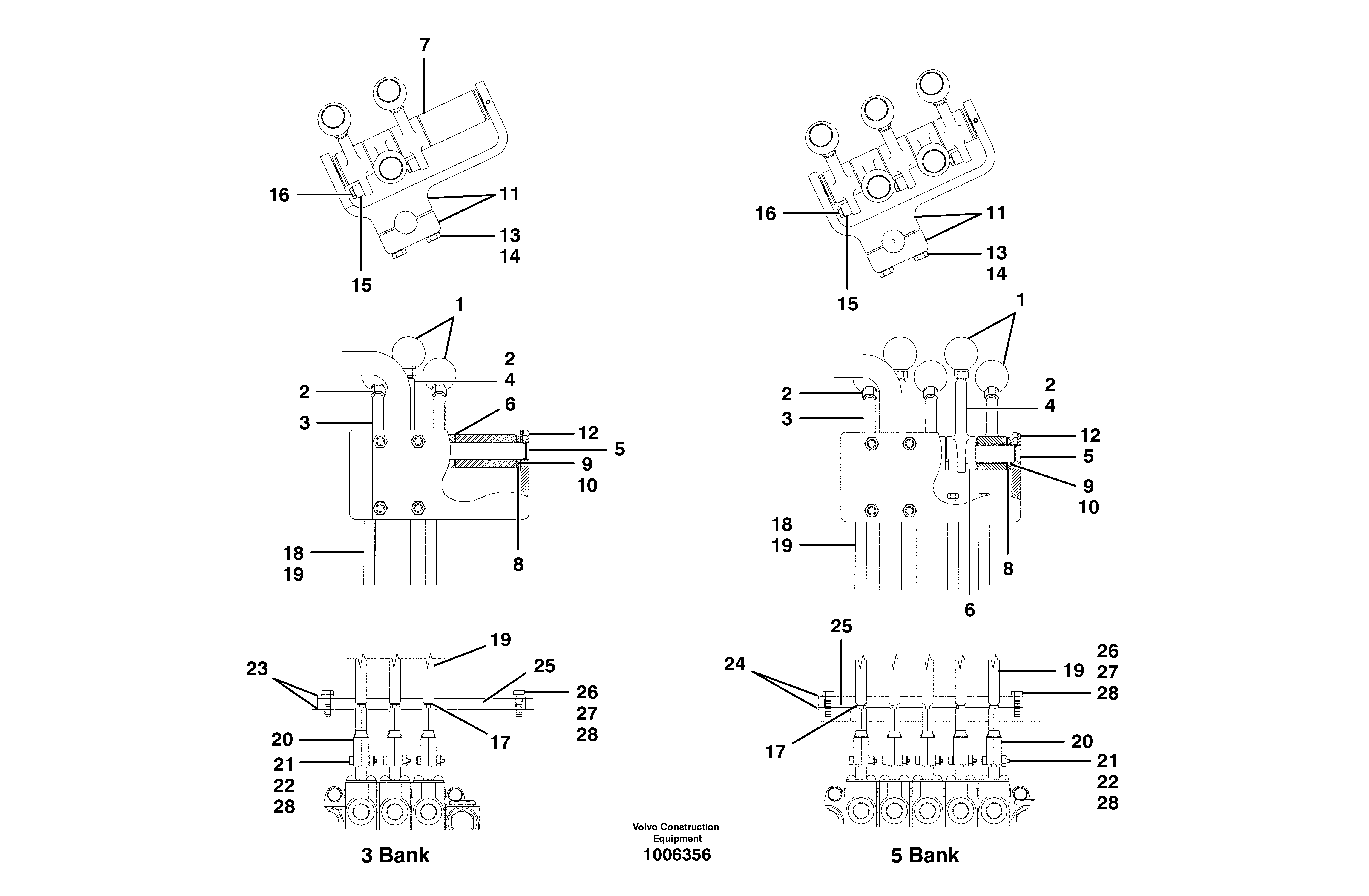 Controls - auxiliary manifold - 3 and 5 bank — volvo parts diagram