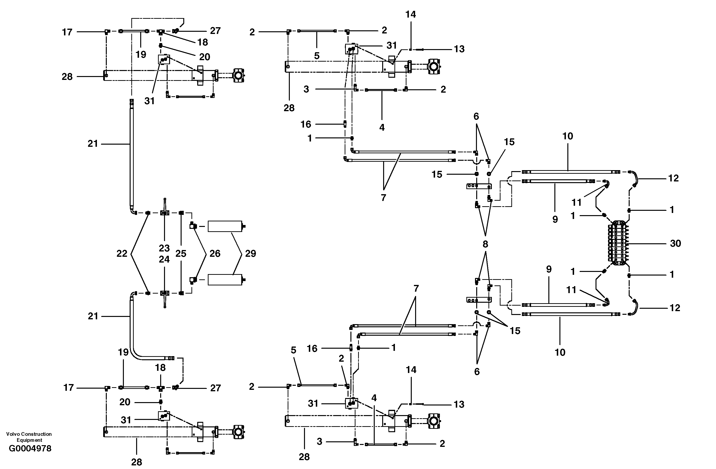 Blade lift circuit - MBCS - counterbalance valve  MODEL G710 - G740 — volvo parts diagram