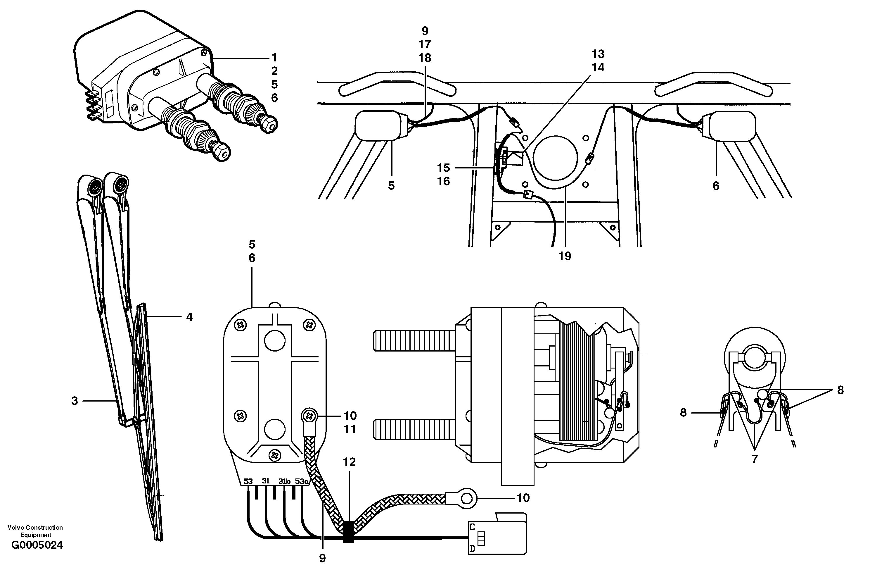 Lower front window wipers - vent window — volvo parts diagram
