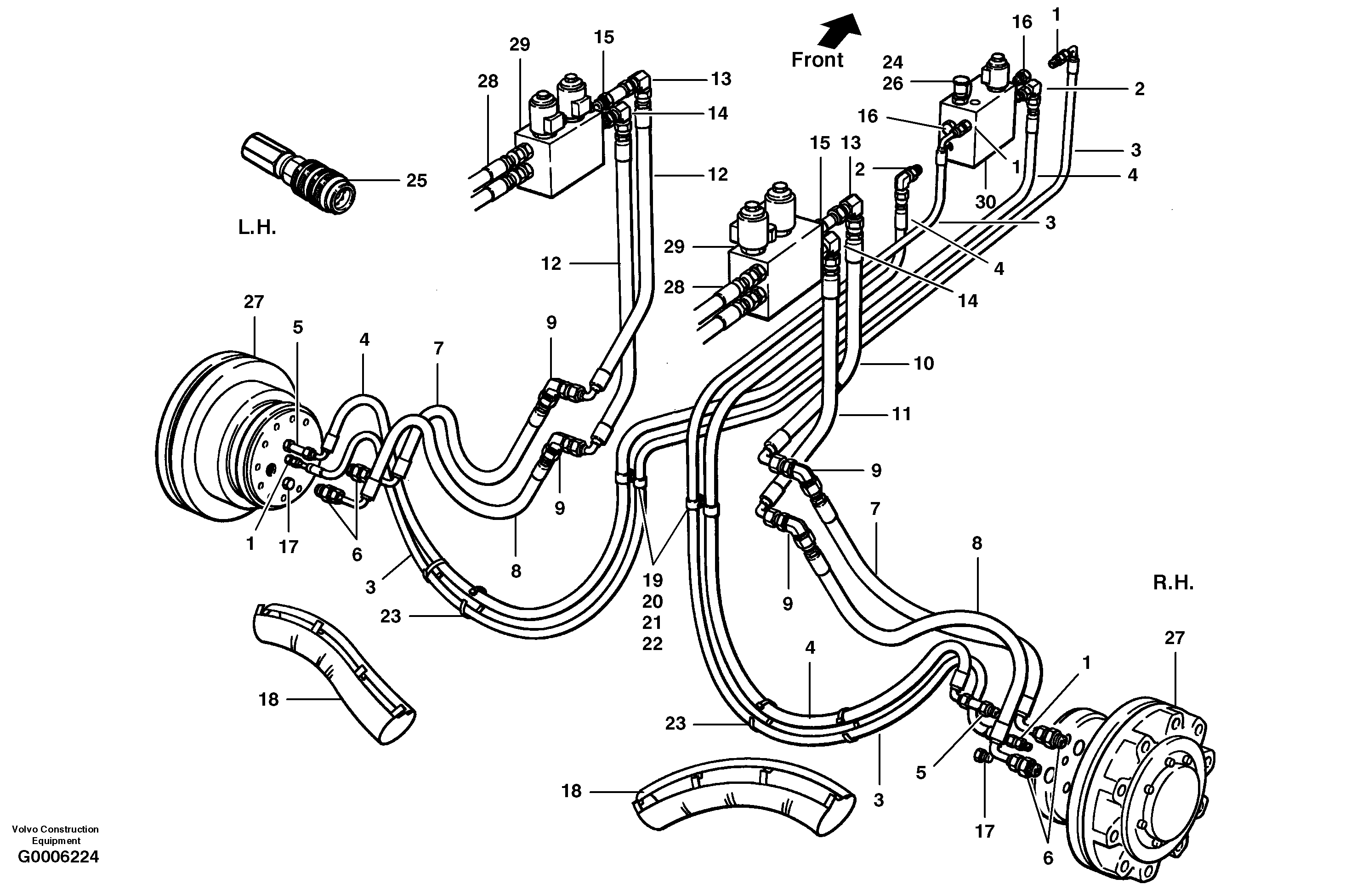 Hydraulic circuit - wheel motors - AWD — volvo parts diagram