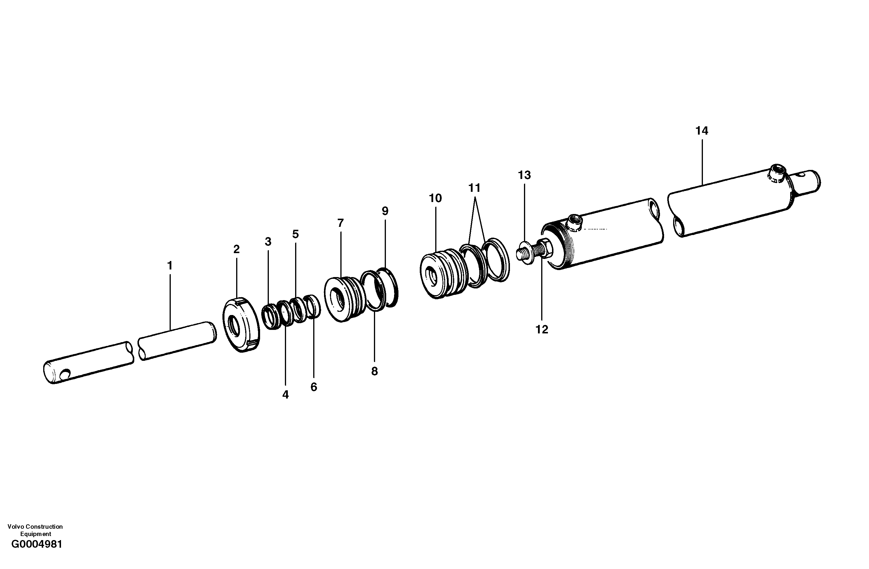 Slide shift cylinder  MODEL G710 - G726 S/N 33000 - 33059 — volvo parts diagram