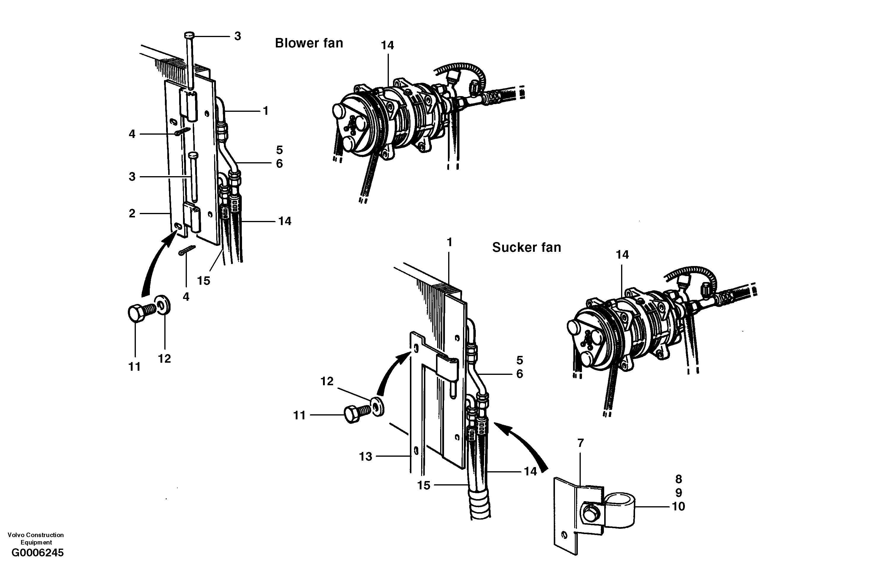 Air conditioning condensor core installation — volvo parts diagram