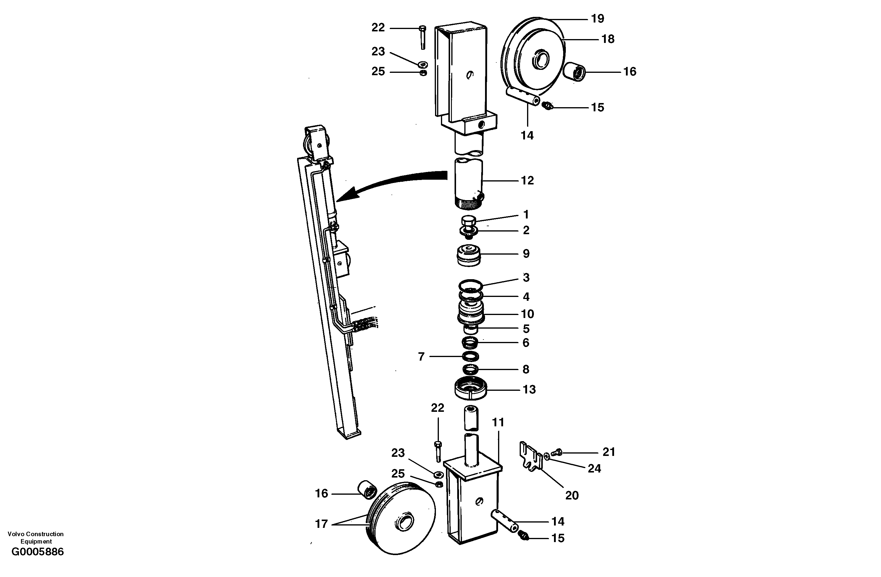 Wing lift cylinder - front mast - cable wing  S/N 33000 - 33059 — volvo parts diagram