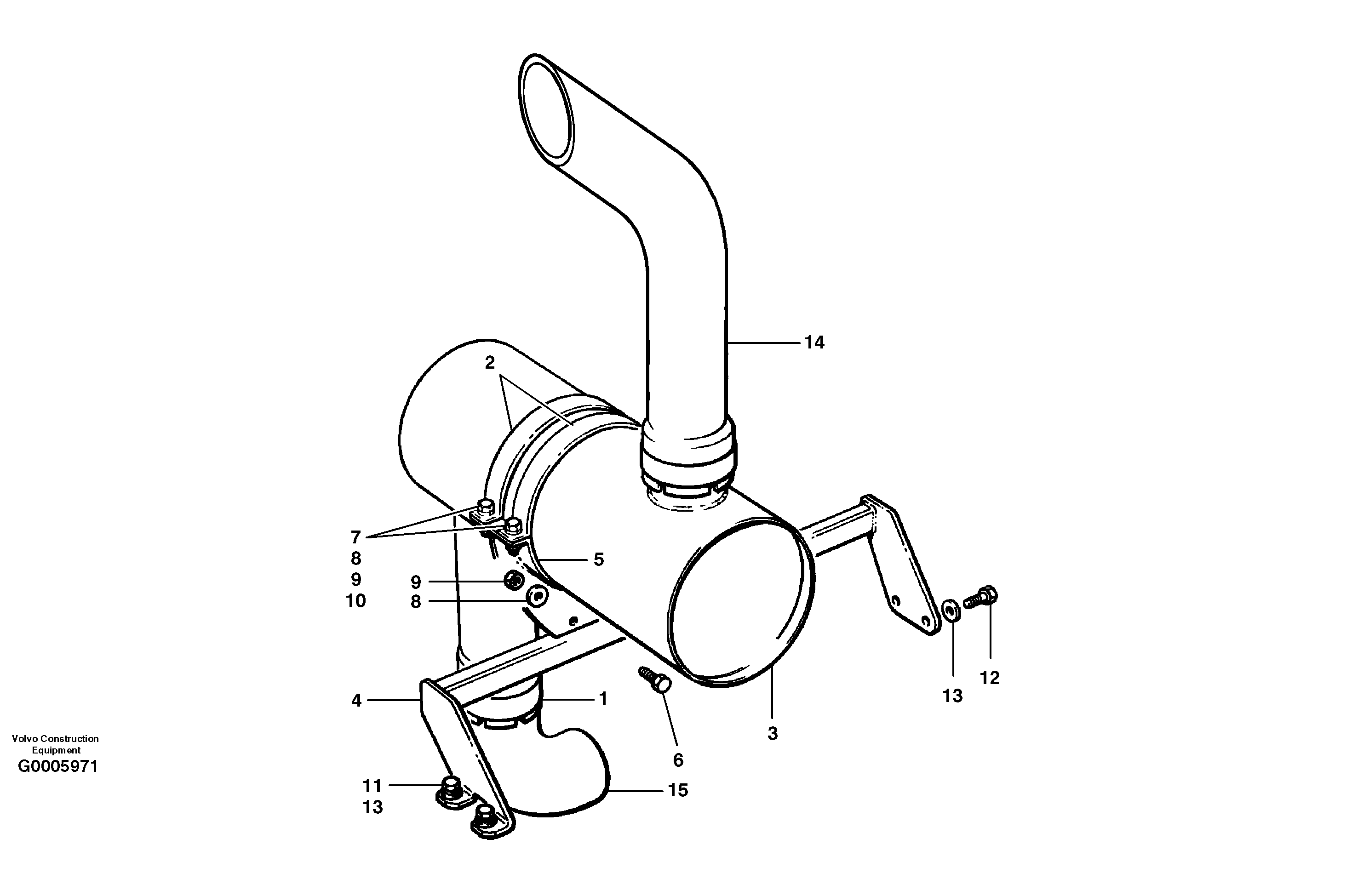 Muffler installation  MODEL G740 - G780 — volvo parts diagram