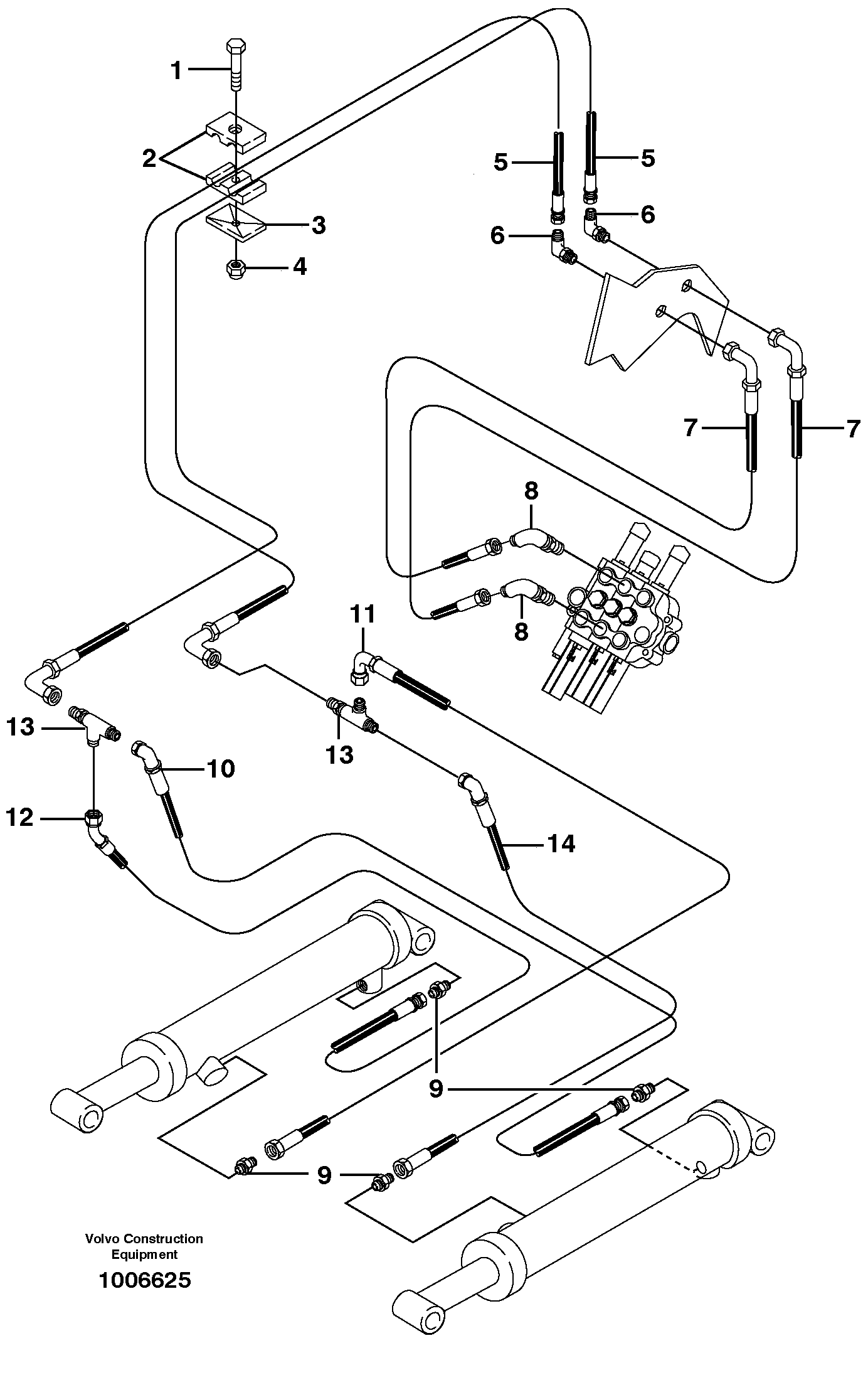 Attachment tilt hydraulic circuits (w/o Self level valve) — volvo parts diagram
